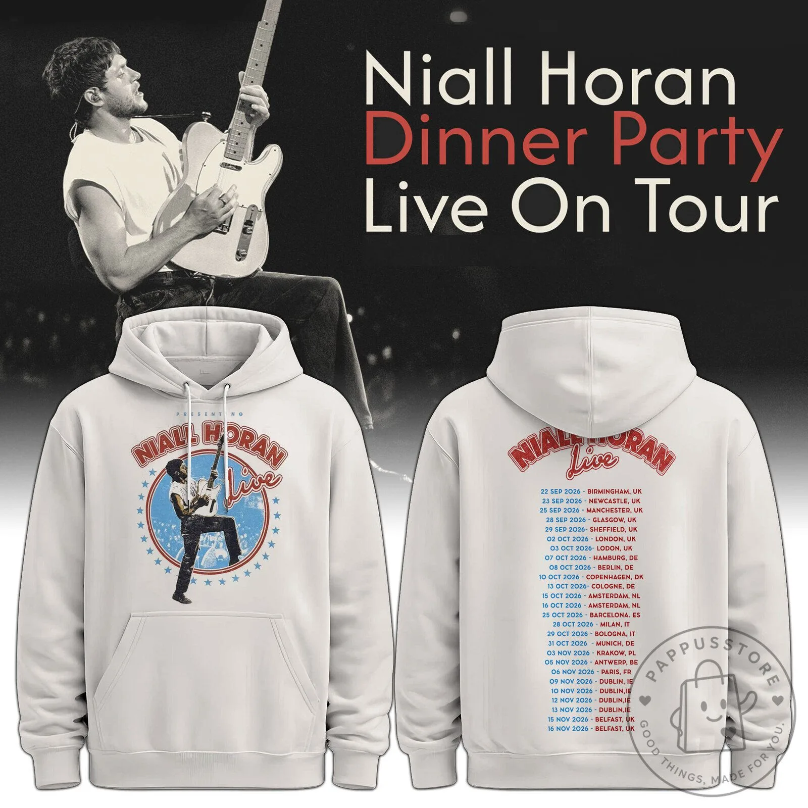 Niall Horan Dinner Party Live On Tour 2026 Concert Dates White Hoodie