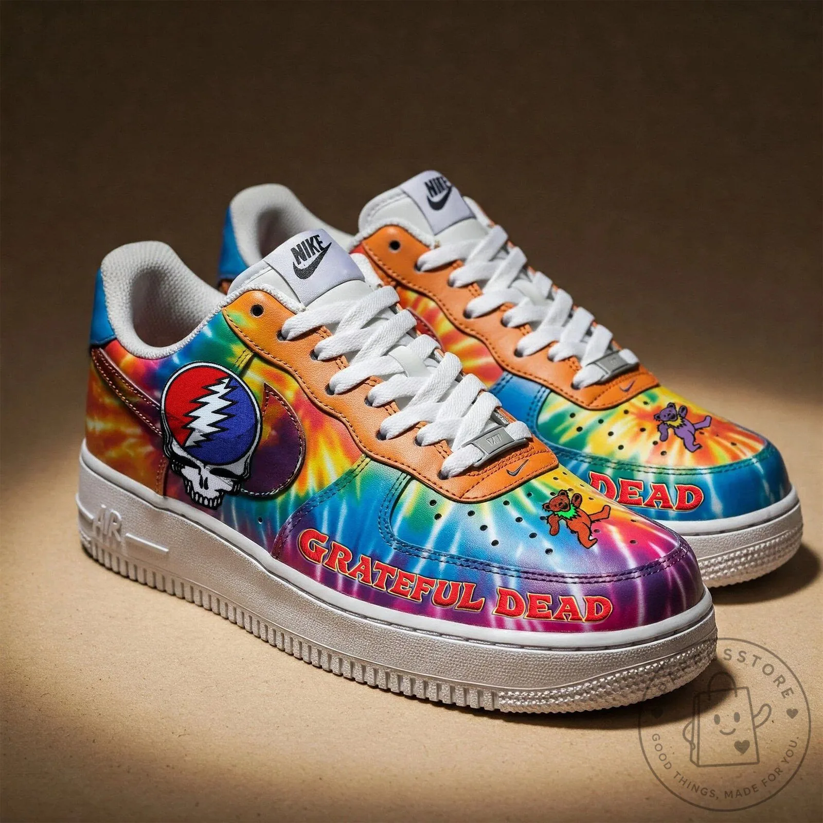 Grateful Dead Tie-Dye Skull and Bears Nike Air Force 1 Sneakers