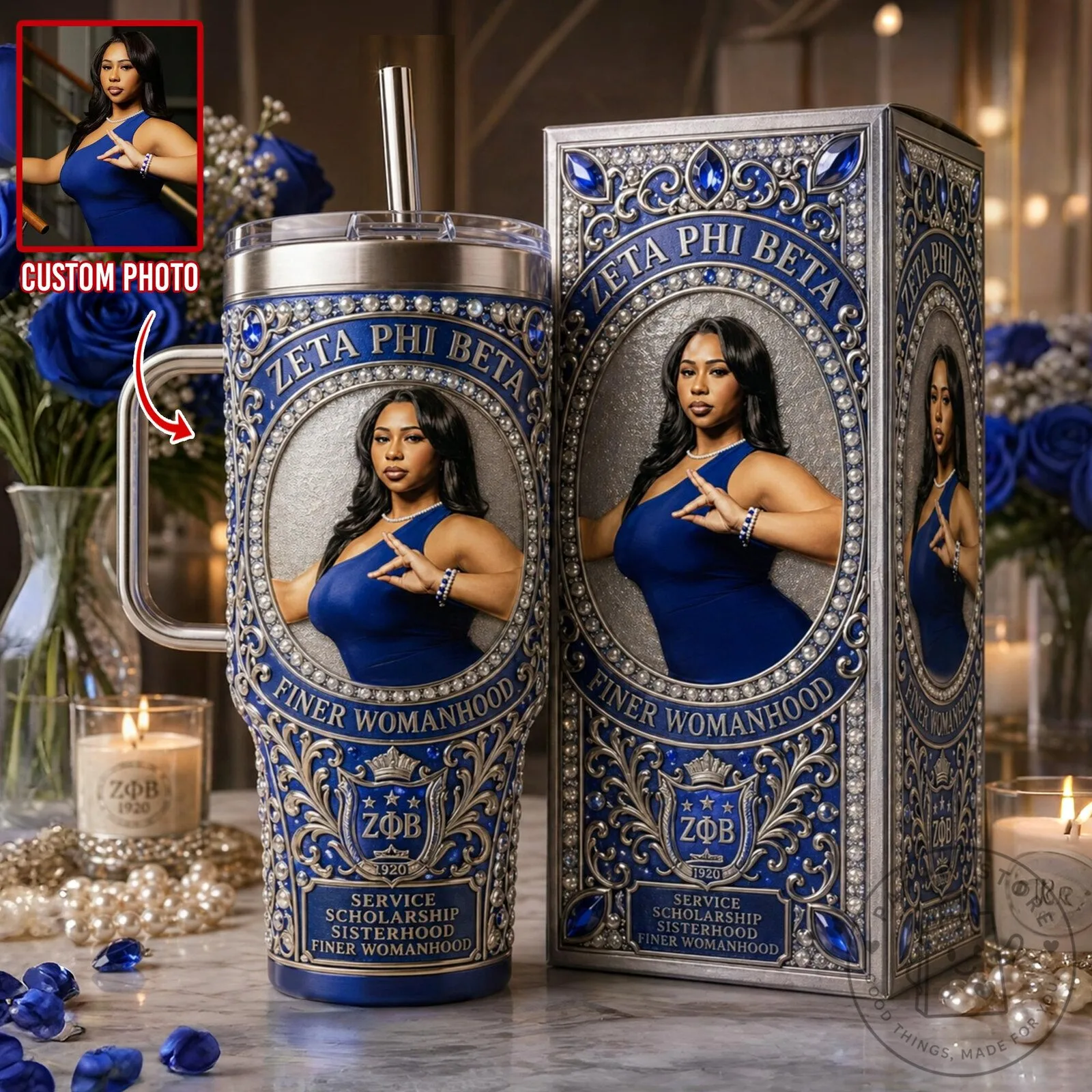 Zeta Phi Beta Custom Photo Insulated Tumbler with Handle