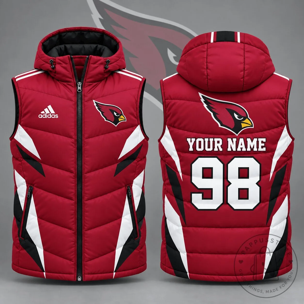 Arizona Cardinals Personalized Team Puffer Vest with Hood