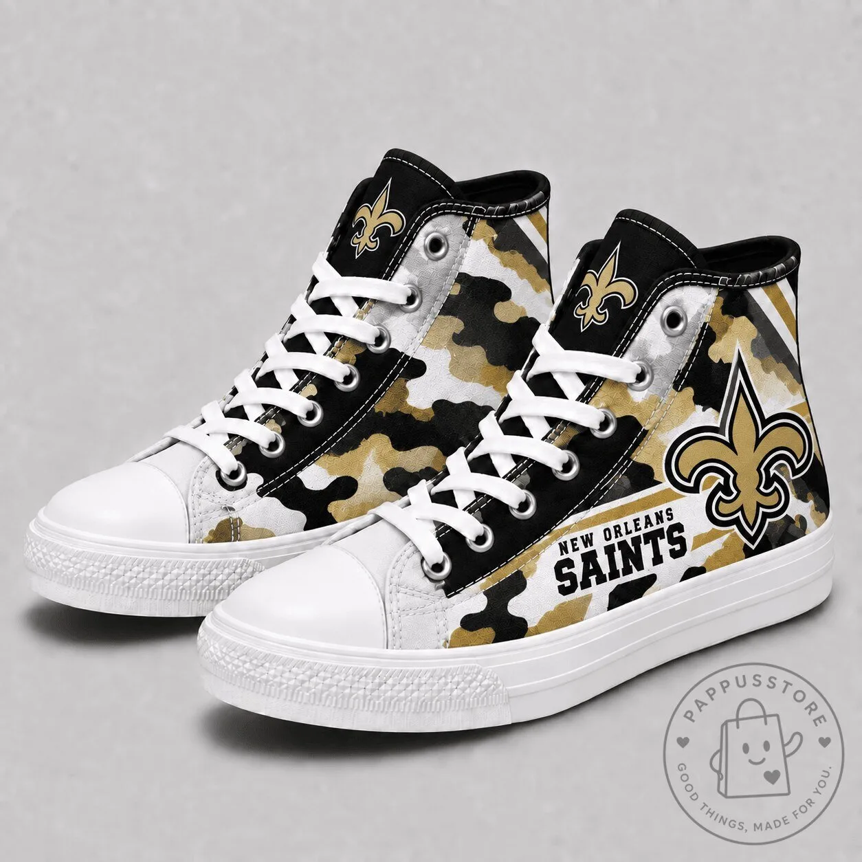 High Top Canvas Sneakers in Camouflage for New Orleans Saints Fans