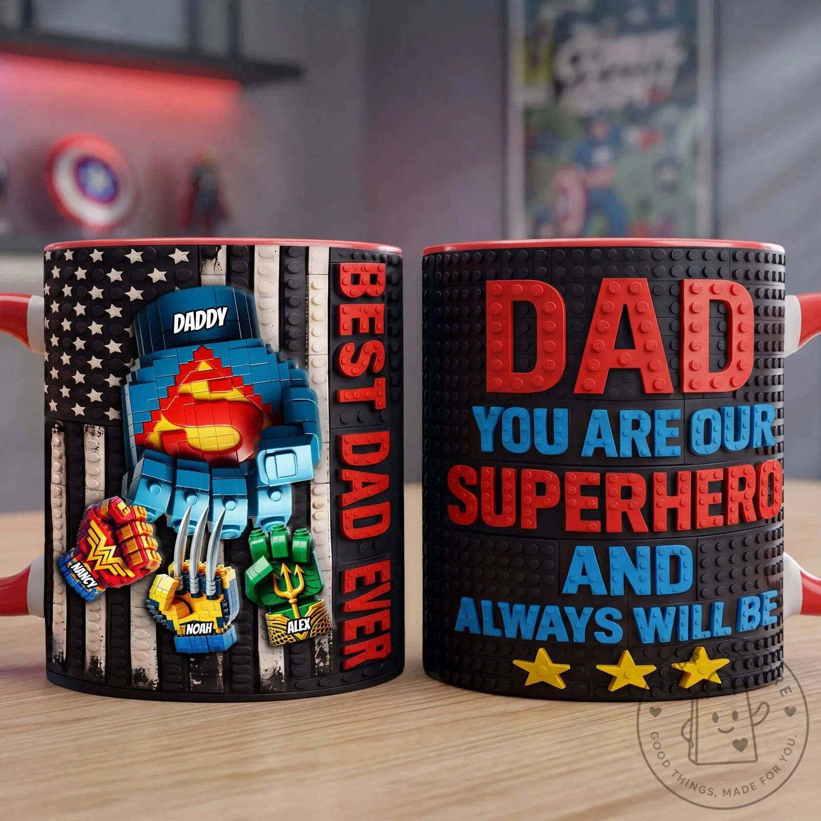 Personalized Dad You Are Our Superhero Lego Block Style Accent Mug