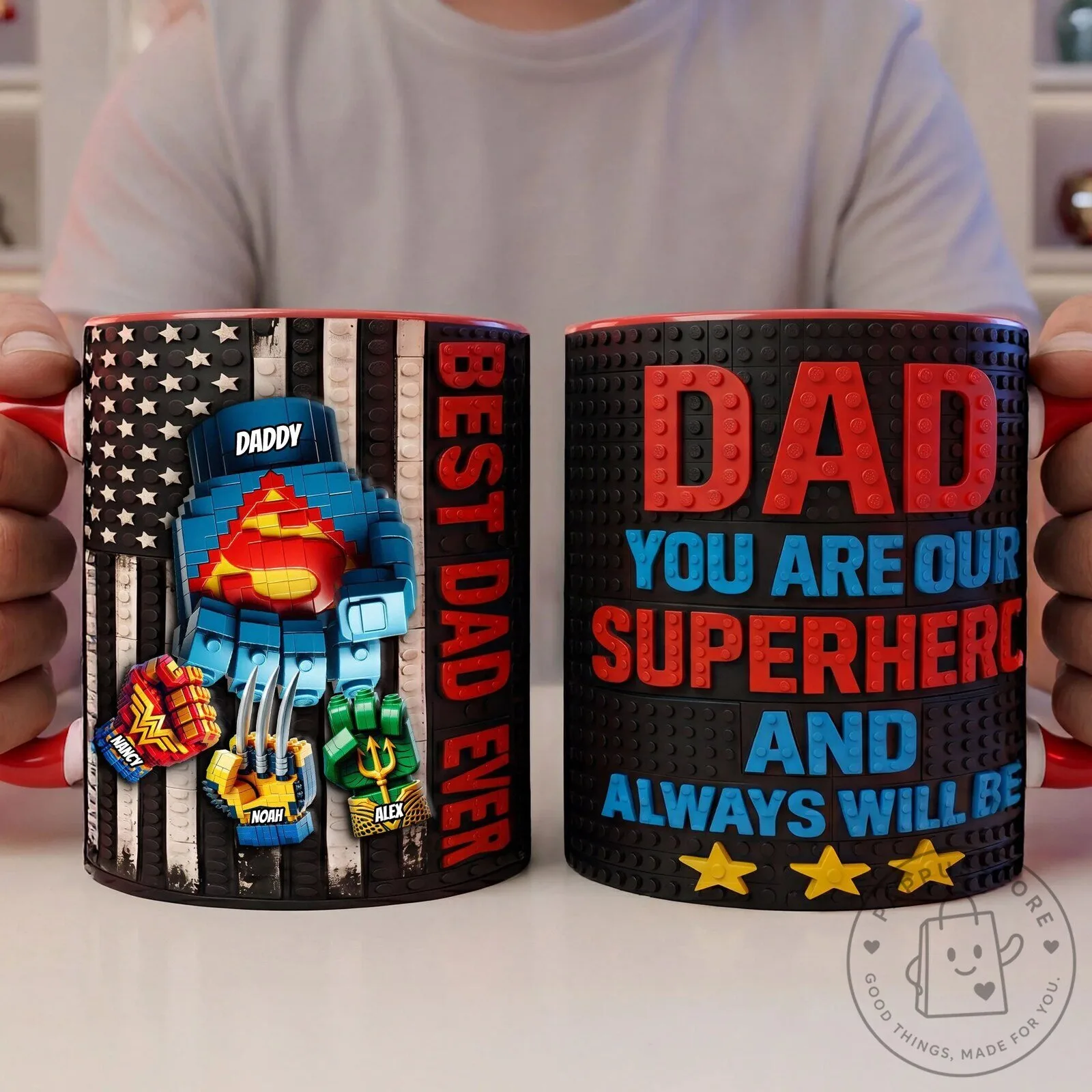 Personalized Dad You Are Our Superhero Lego Block Style Accent Mug 8 Personalized Dad You Are Our Superhero Lego Block Style Accent Mug