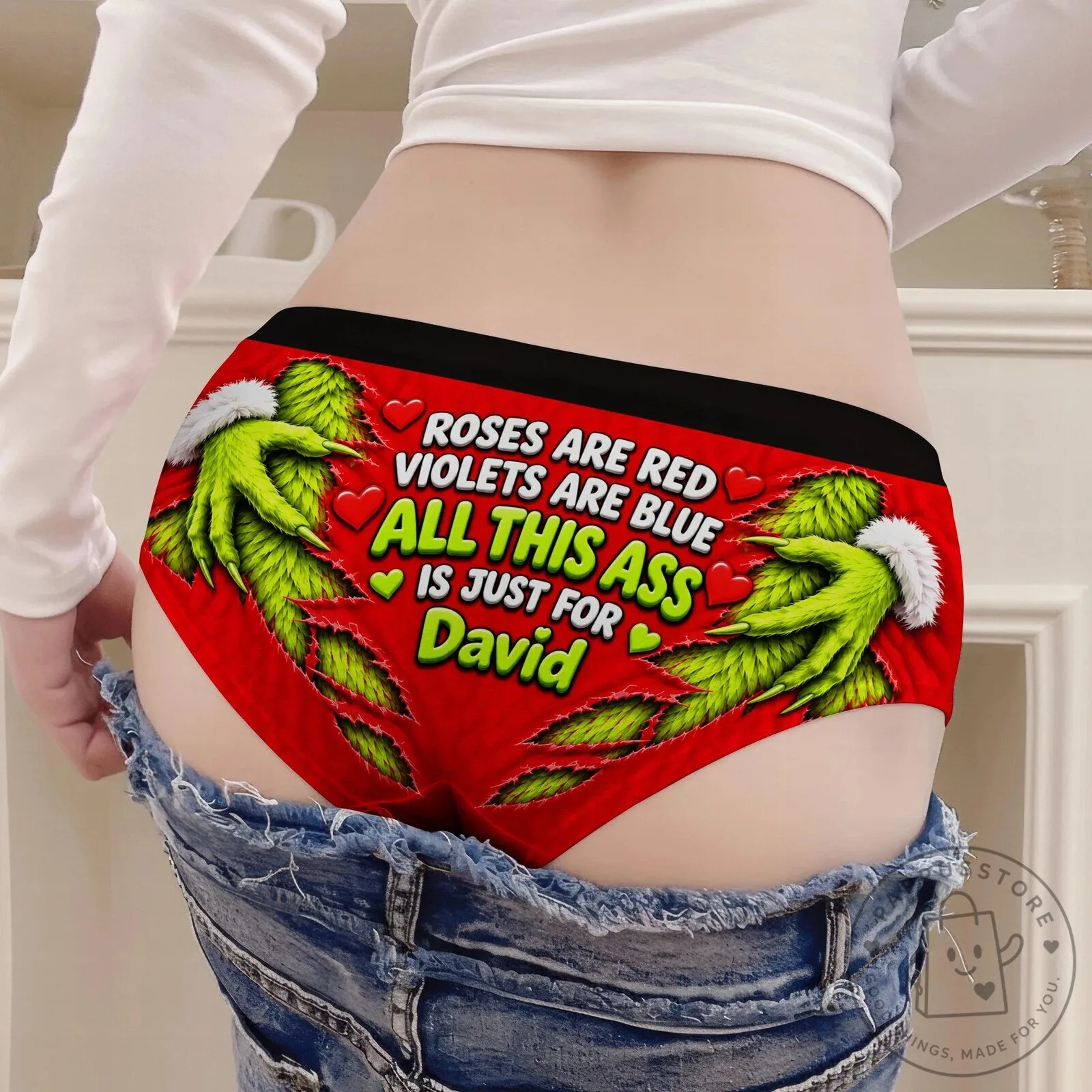 Funny Grinch Christmas David Personalized Women's Briefs Underwear