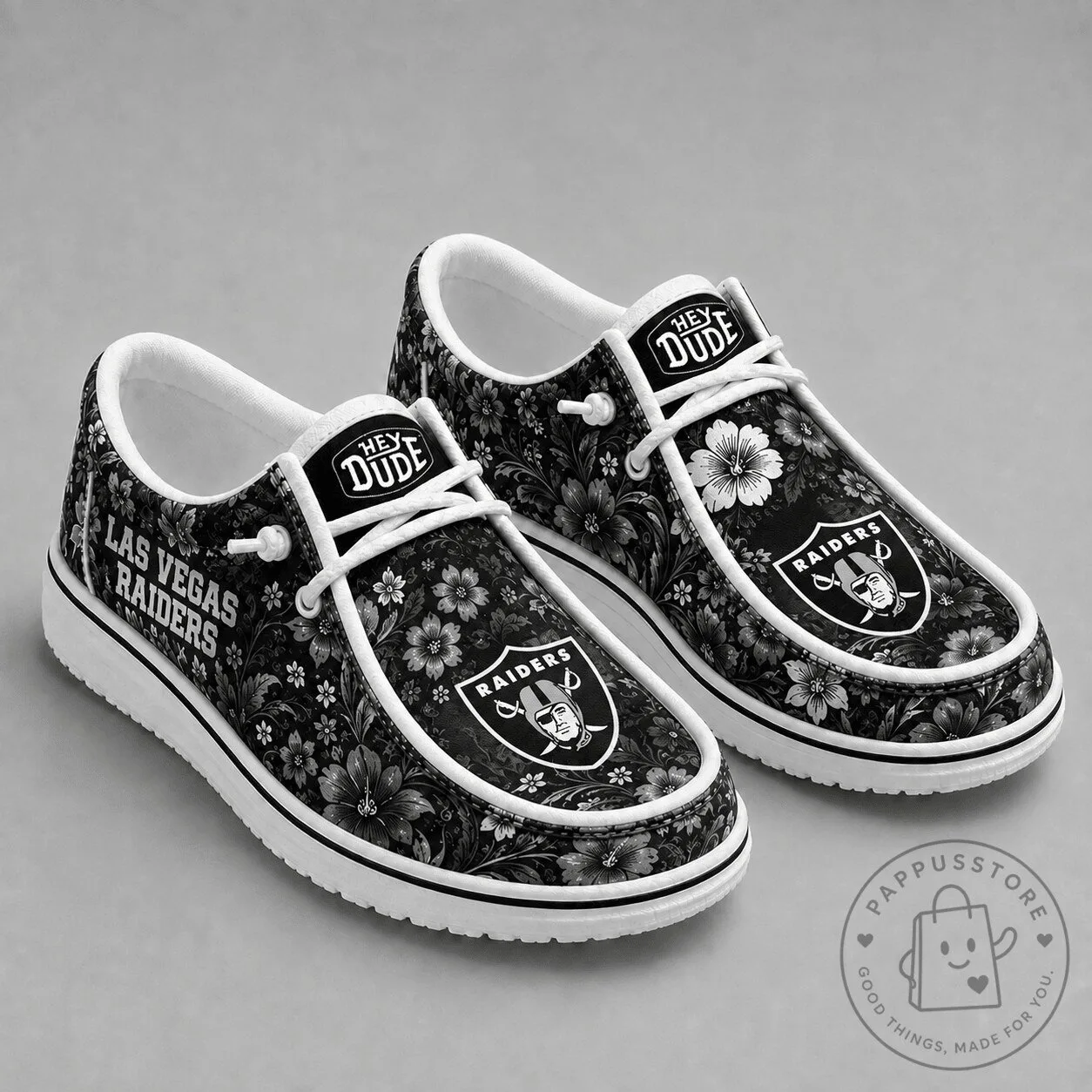 Las Vegas Raiders Floral Pattern Team Logo Black and White Loafer Shoes
