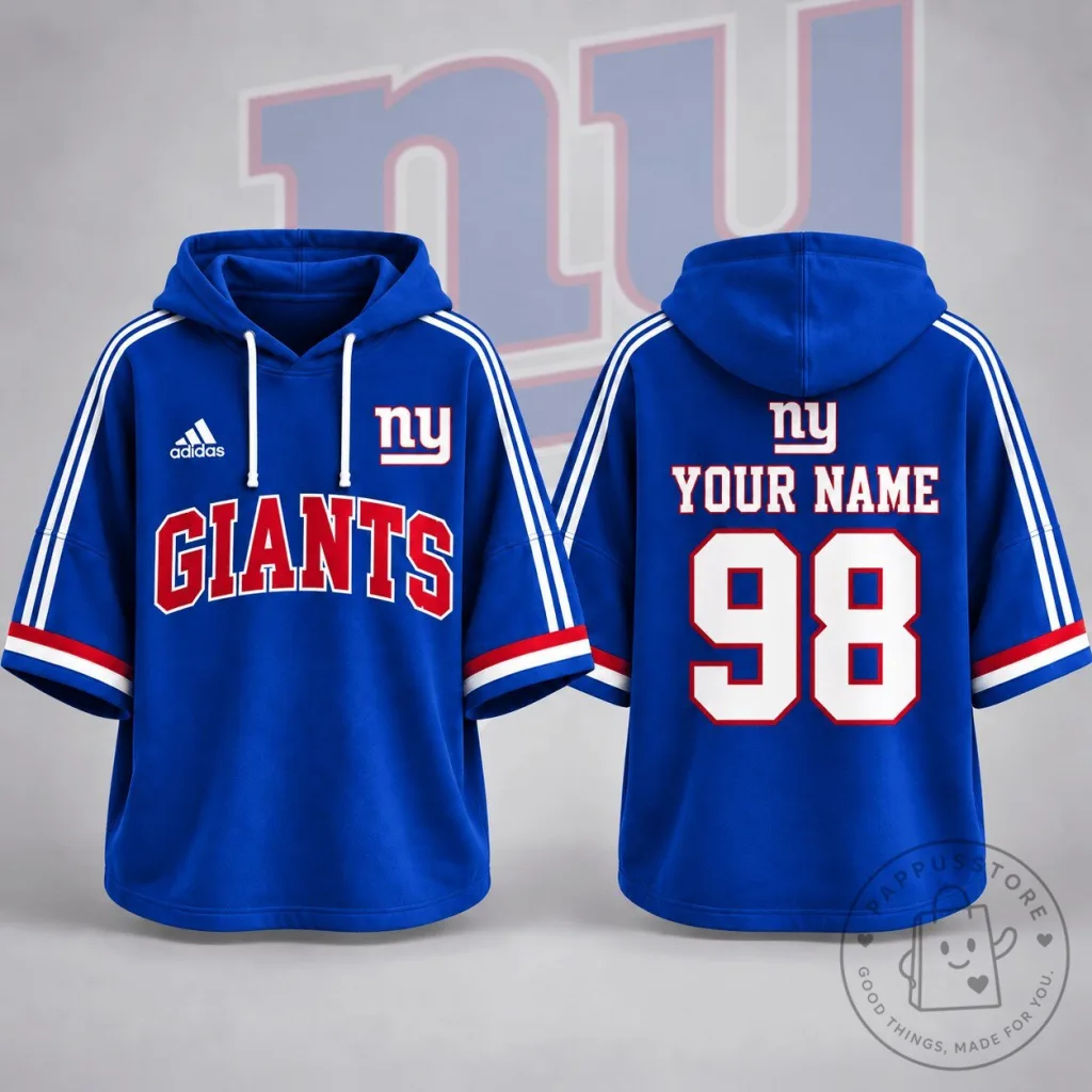 New York Giants Custom Name and Number Short Sleeve Hoodie 22 New York Giants Custom Name and Number Short Sleeve Hoodie
