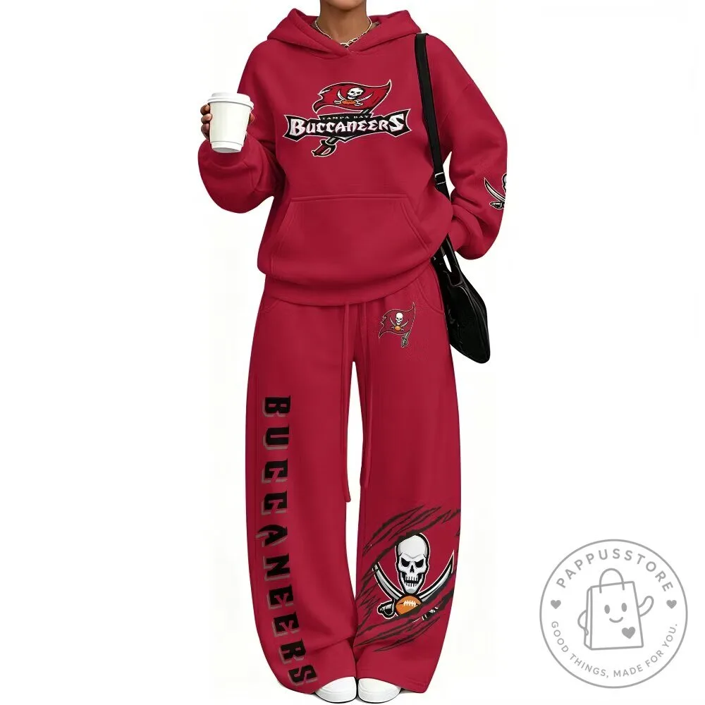 Tampa Bay Buccaneers Football Team Logo Red Hoodie and Pants Set for Women