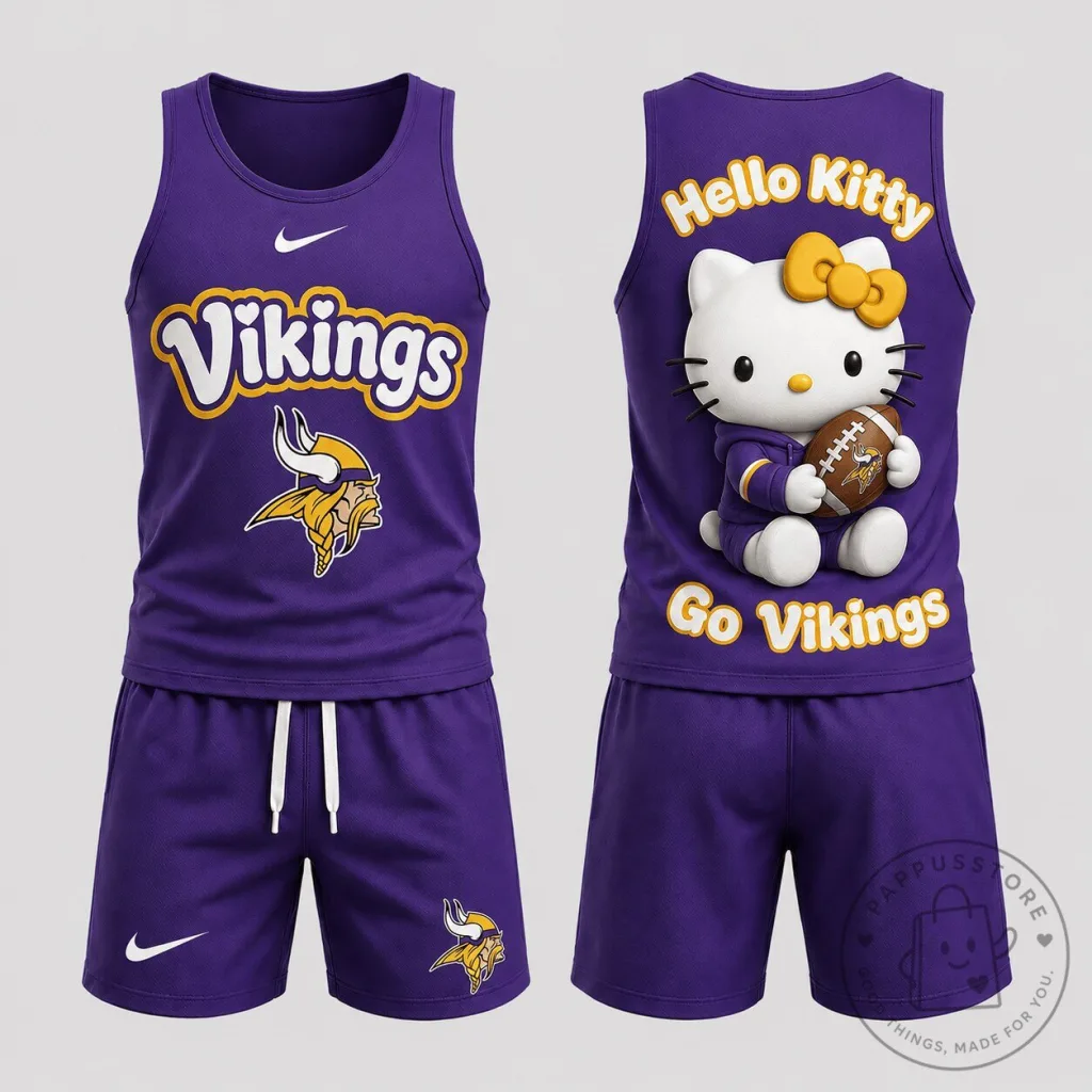 Hello Kitty Tank Top and Shorts Set featuring Minnesota Vikings Design