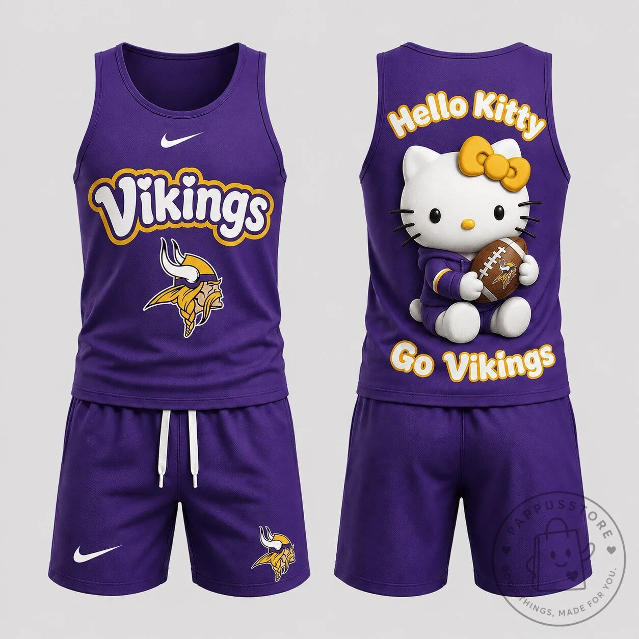 Hello Kitty Tank Top and Shorts Set featuring Minnesota Vikings Design