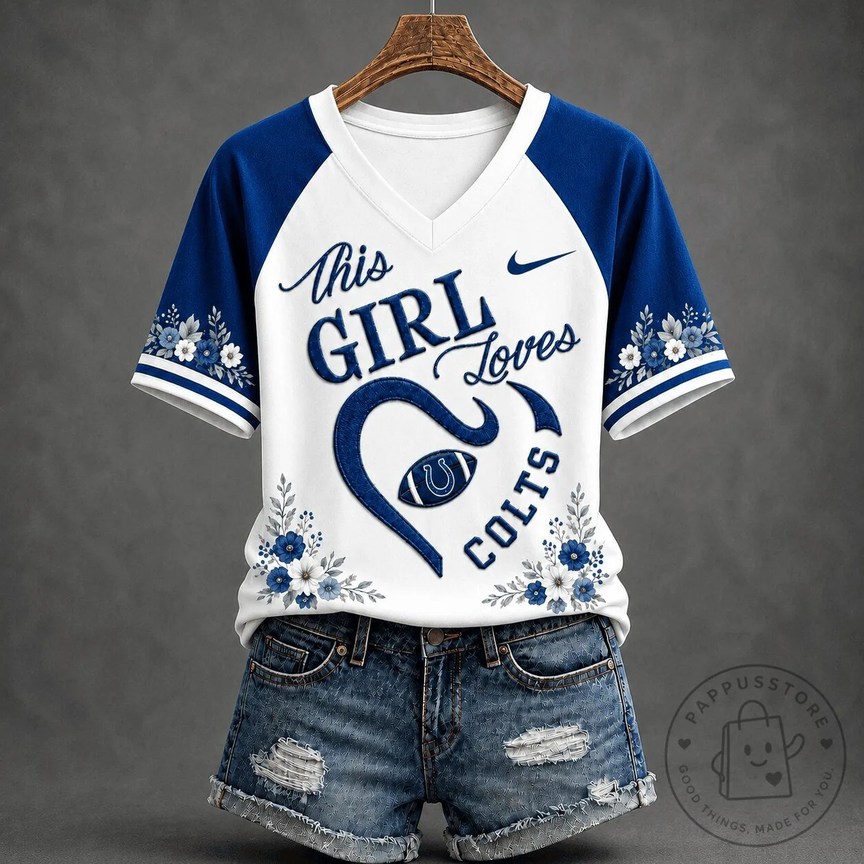 Indianapolis Colts This Girl Loves Football Floral V-Neck T-Shirt