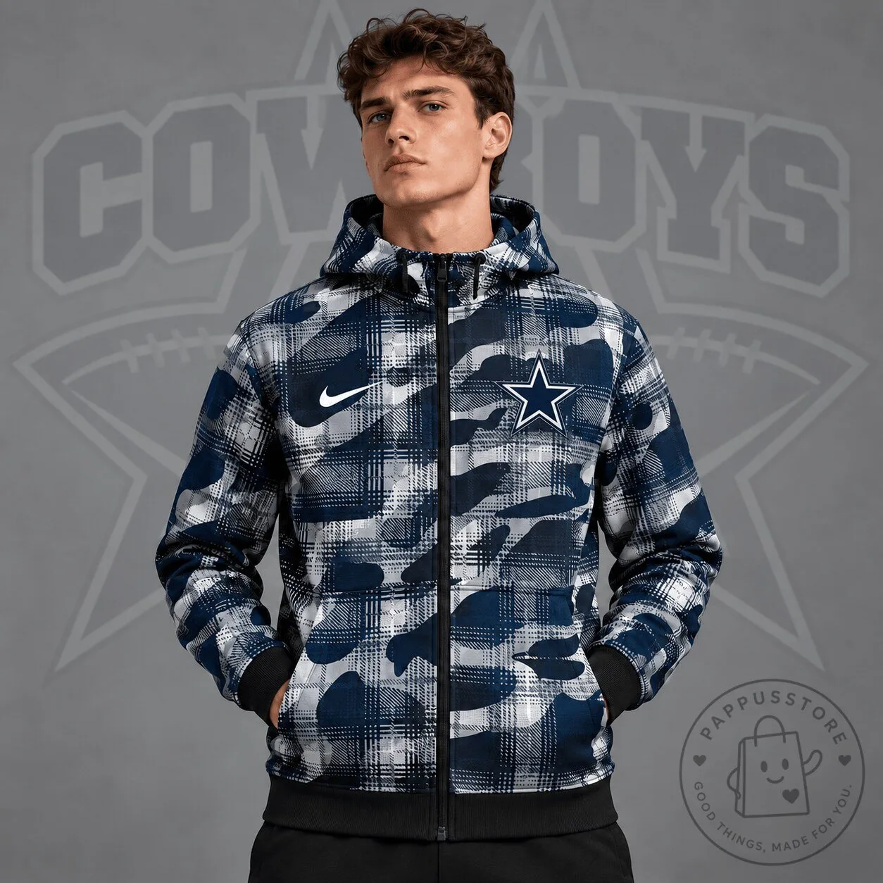 Dallas Cowboys Plaid Camouflage Full Zip Hooded Jacket