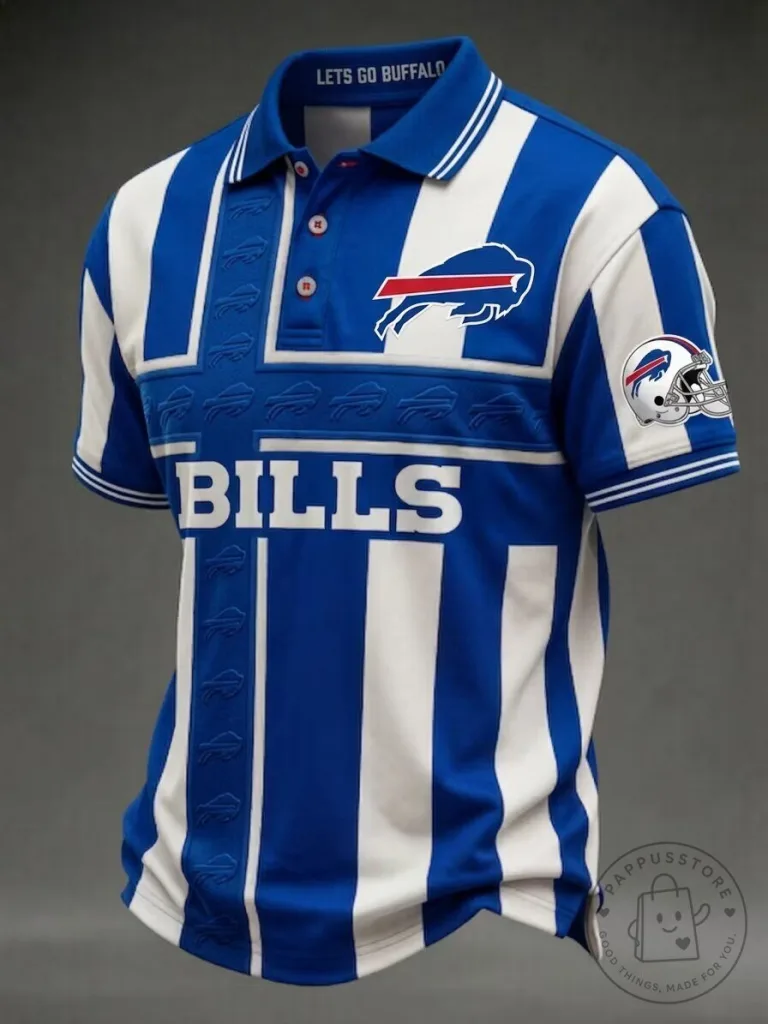 Buffalo Bills Fan Apparel Blue White Striped Polo Shirt