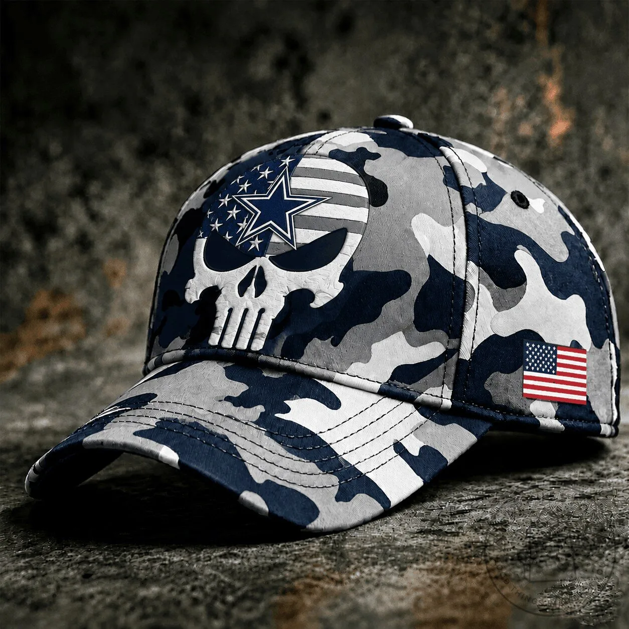 Dallas Cowboys Skull Camouflage American Flag Baseball Cap Hat
