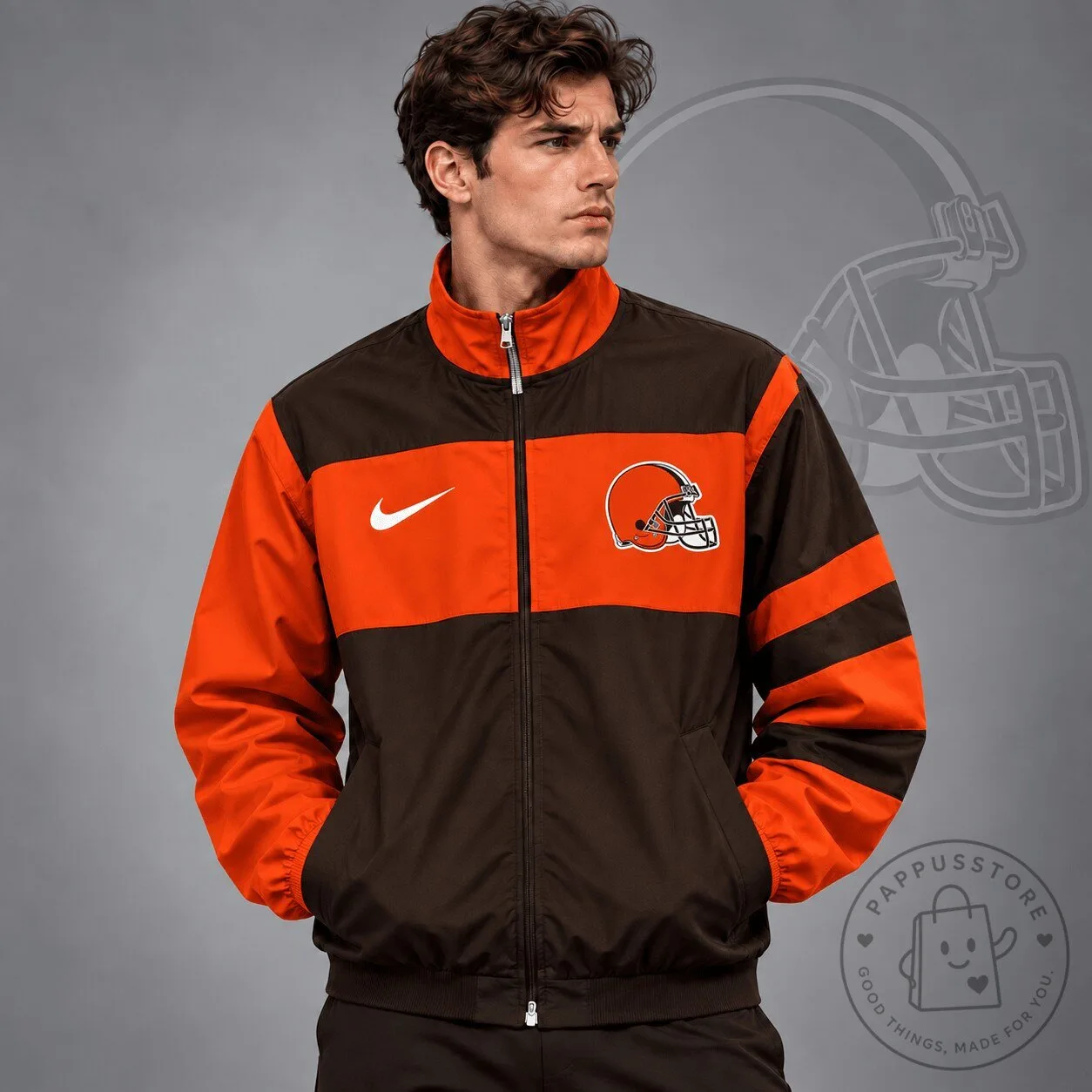 Cleveland Browns NFL Team Crest Color Block Full Zip Track Jacket