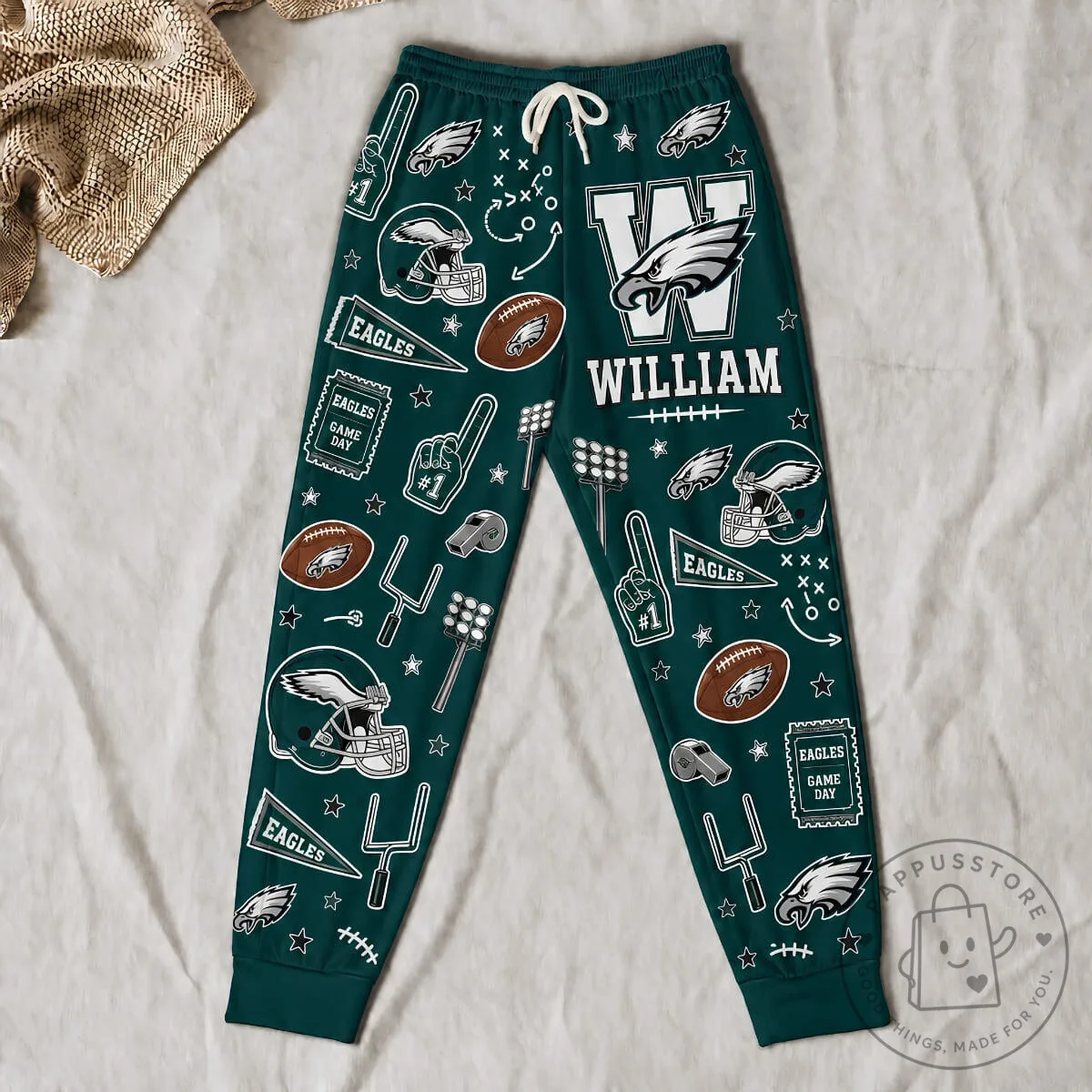 Personalized Philadelphia Eagles Fan Doodle Jogger Sweatpants with Custom Name