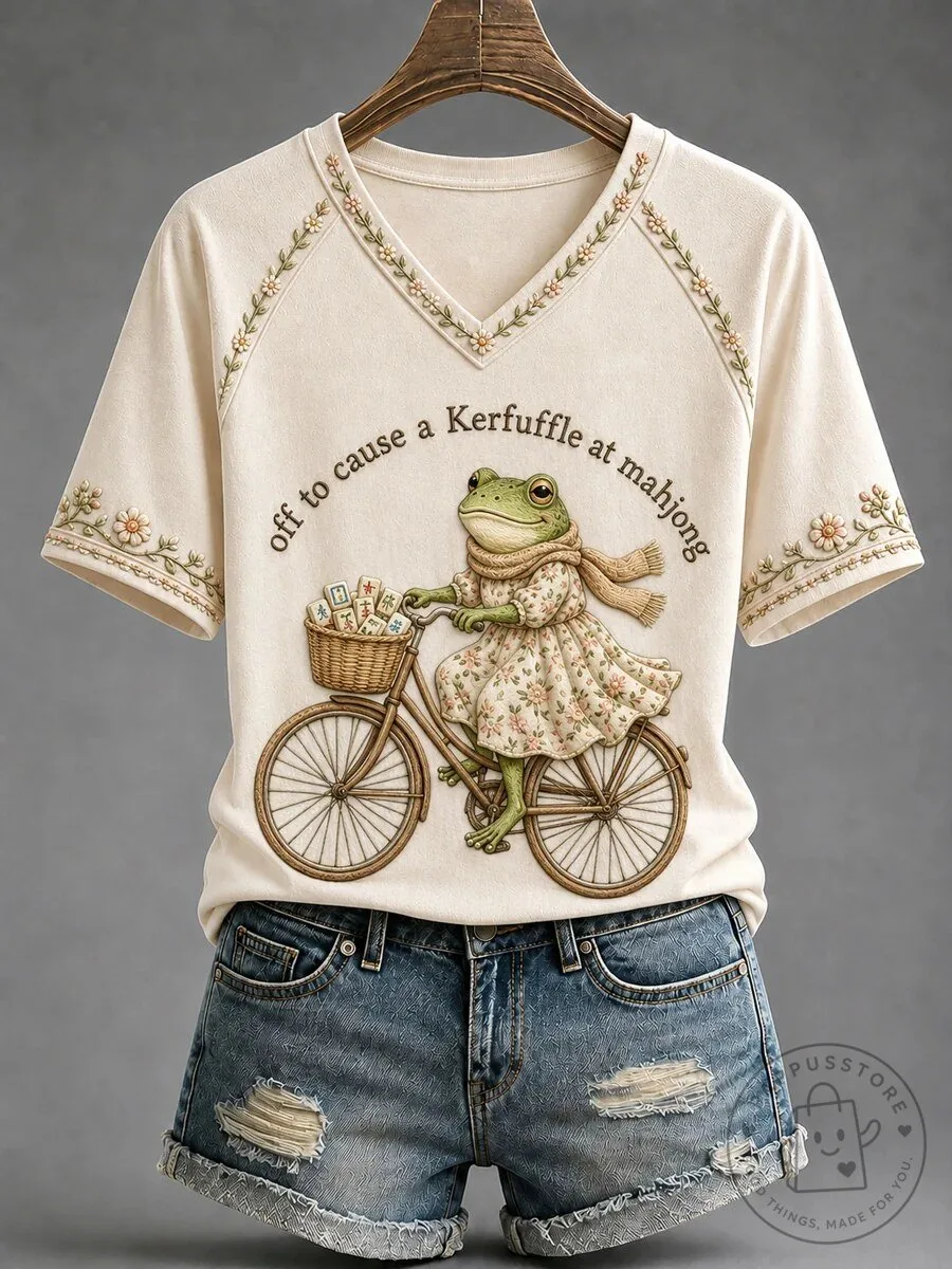 Mental Health Awareness Frog Riding Bicycle Mahjong Graphic T-Shirt