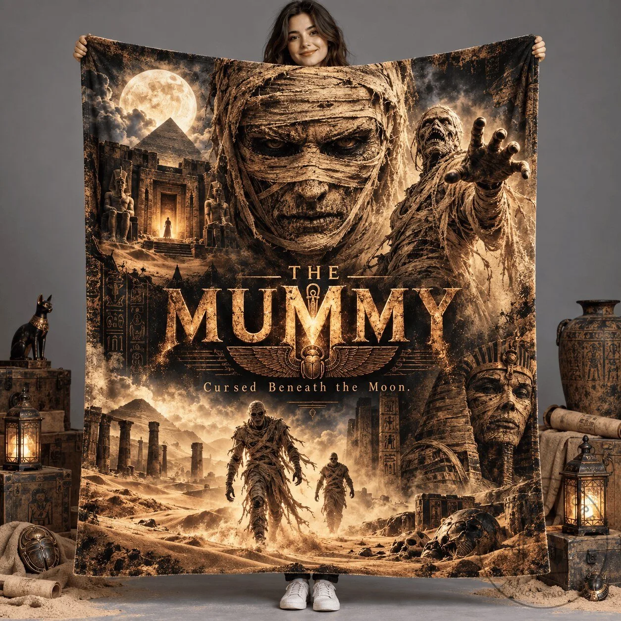 The Mummy Cursed Beneath the Moon Movie Poster Fleece Blanket
