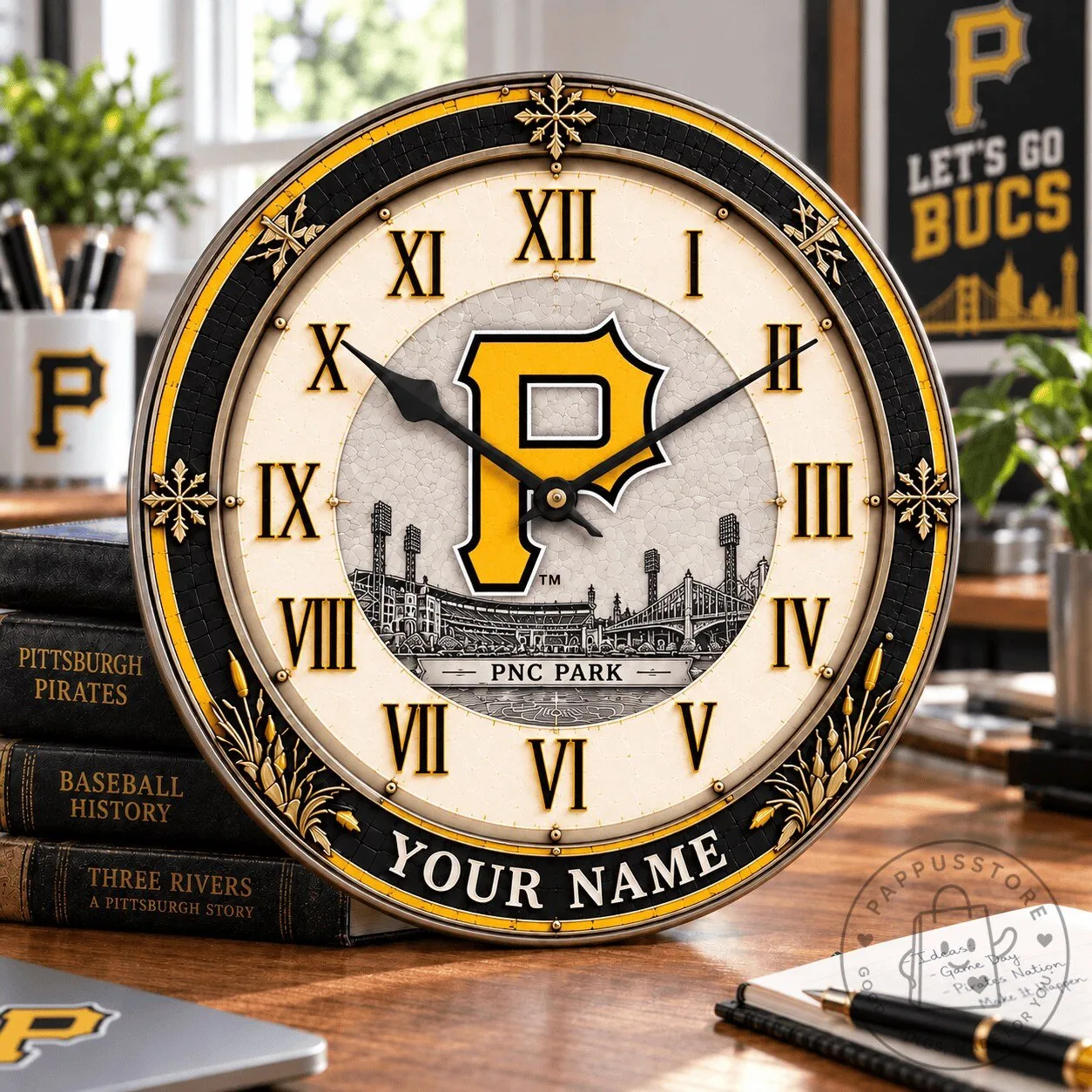 Pittsburgh Pirates Personalized Wall Clock with Roman Numerals