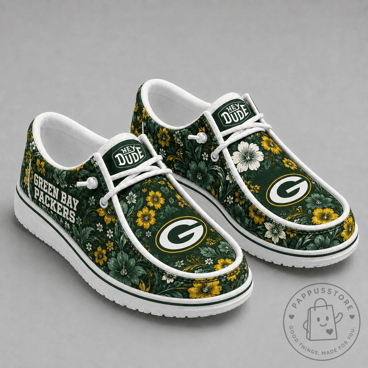 Loafer Shoes with Floral Design for Green Bay Packers Fans