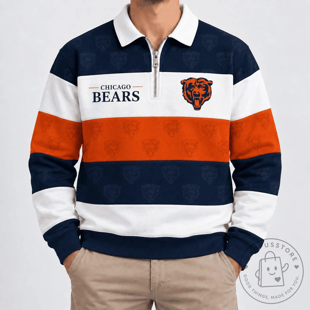 Chicago Bears NFL Team Quarter Zip Rugby Polo Shirt