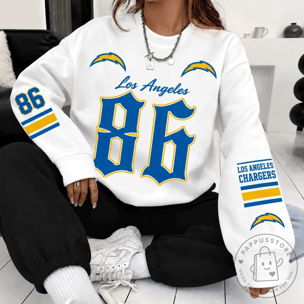 Los Angeles Chargers Number 86 Heritage Script Block Football Sweatshirt Los Angeles Chargers Number 86 Heritage Script Block Football Sweatshirt