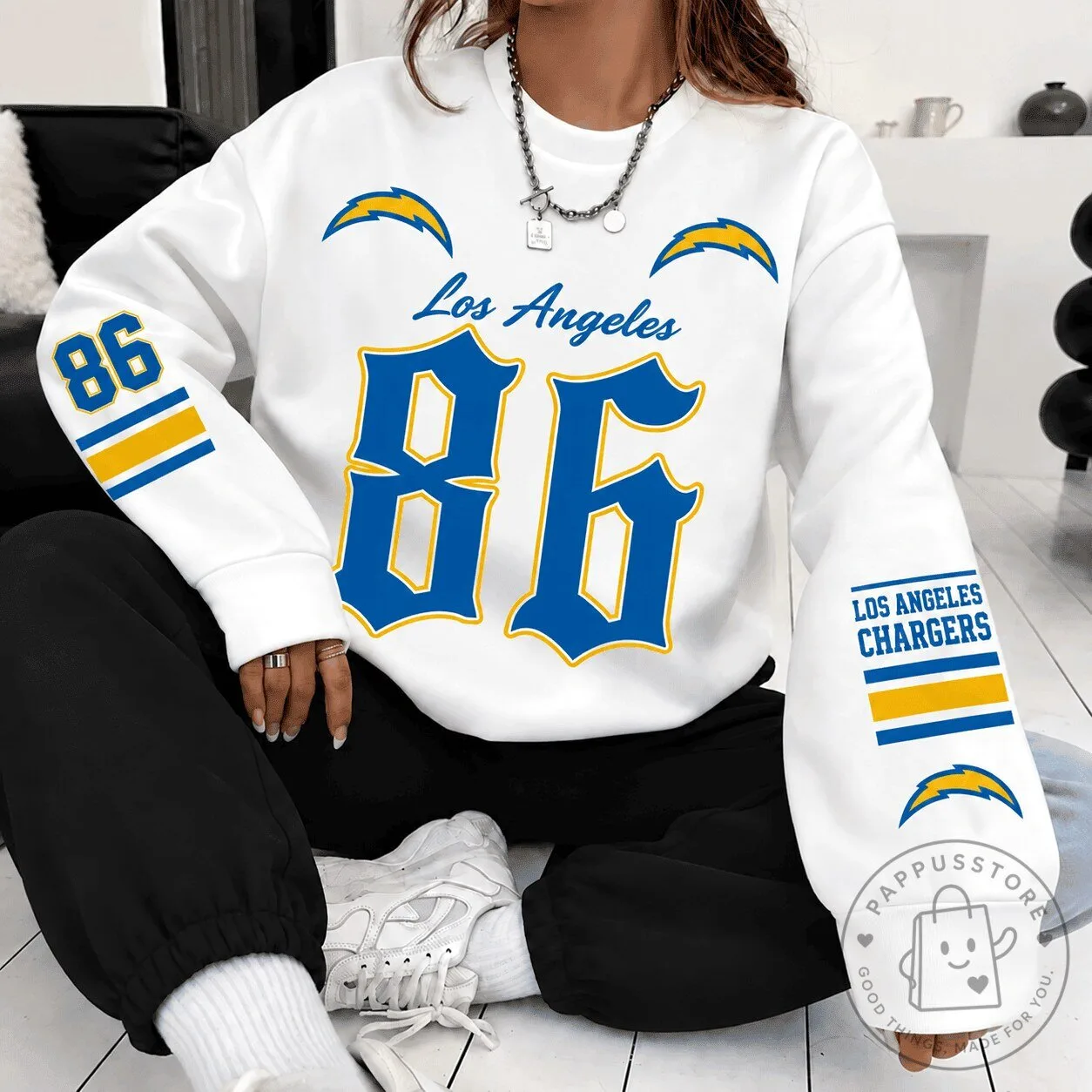 Los Angeles Chargers Number 86 Heritage Script Block Football Sweatshirt