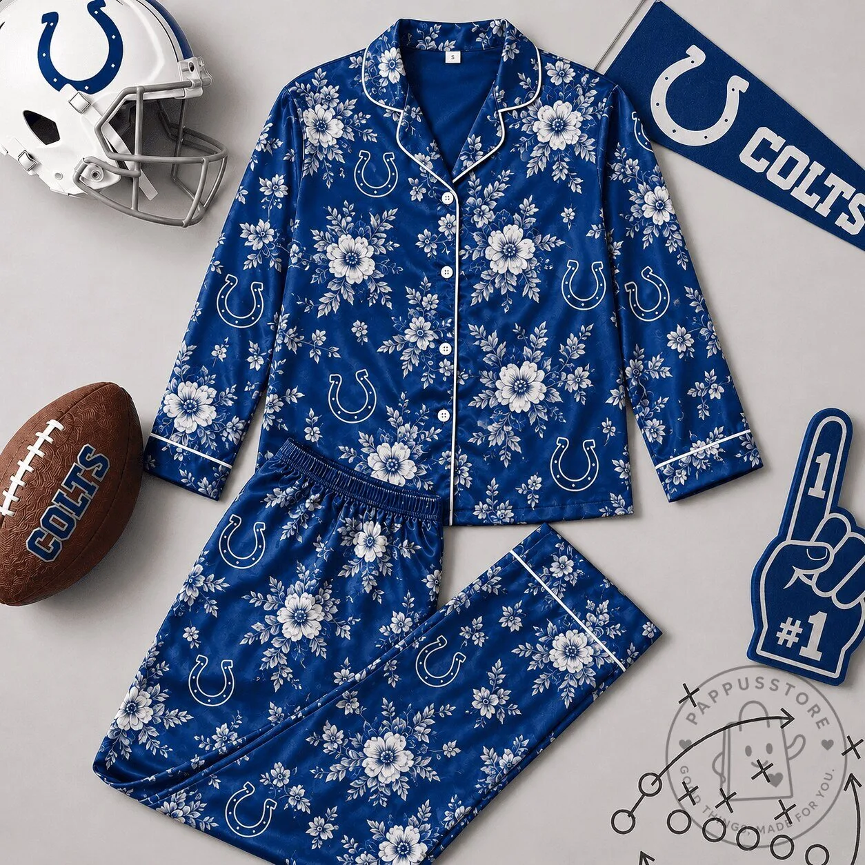Indianapolis Colts Floral Print Pajamas Set for Women