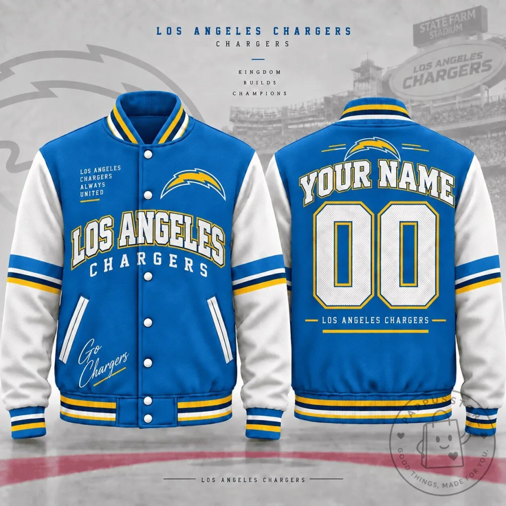 Los Angeles Chargers NFL Custom Name And Number Varsity Jacket Los Angeles Chargers NFL Custom Name And Number Varsity Jacket