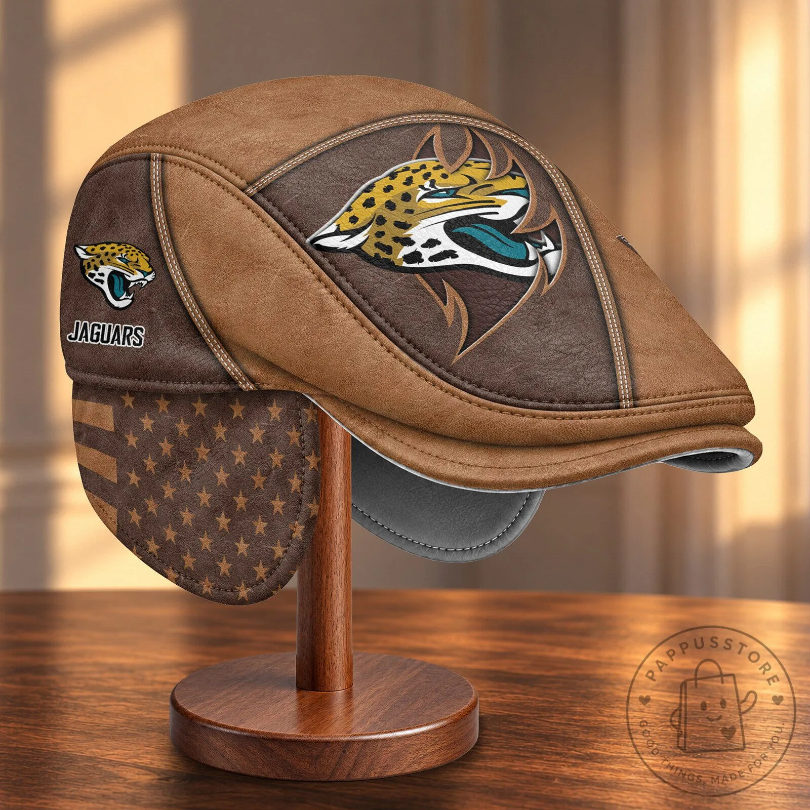 Jacksonville Jaguars NFL Flat Cap Hat with Foldable Ear Flaps 10 Jacksonville Jaguars NFL Flat Cap Hat with Foldable Ear Flaps