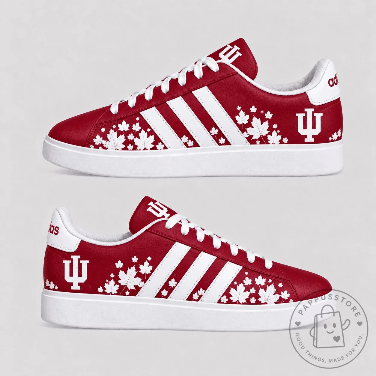 Indiana Hoosiers Fall Season Maple Leaf Pattern Red and White Sneakers