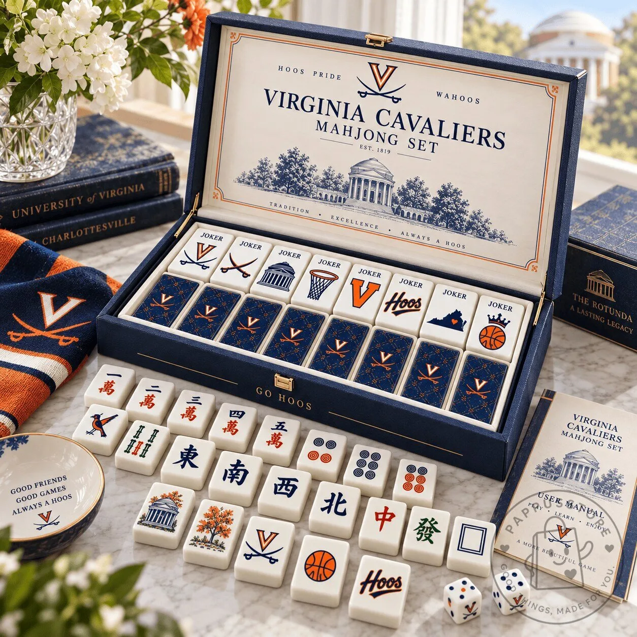 Virginia Cavaliers Mahjong Set with University of Virginia Logo and Branding