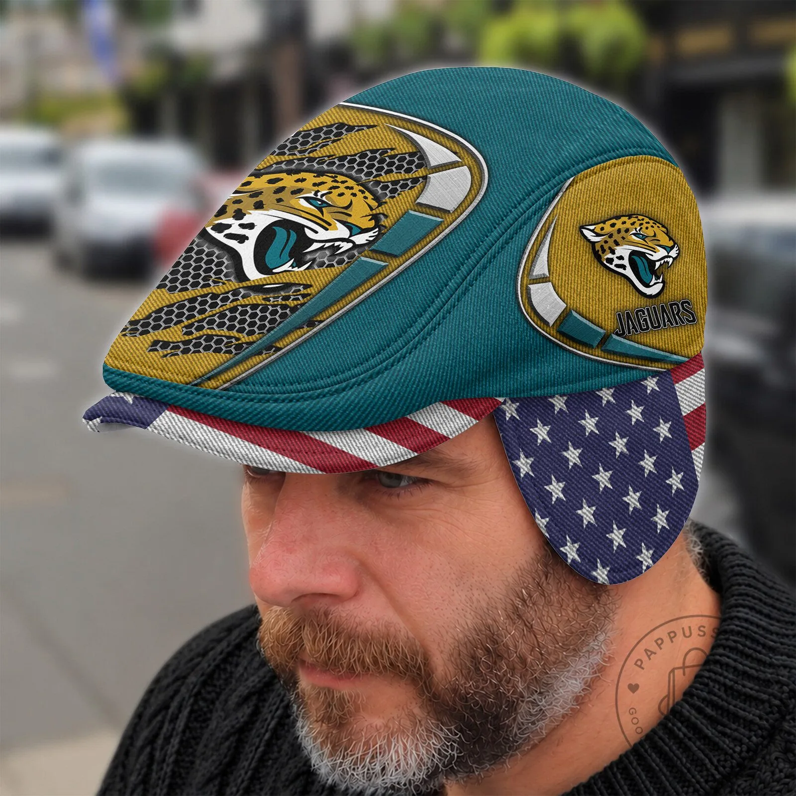 Jacksonville Jaguars NFL Flat Cap with Foldable Ear Flaps 2 Jacksonville Jaguars NFL Flat Cap with Foldable Ear Flaps