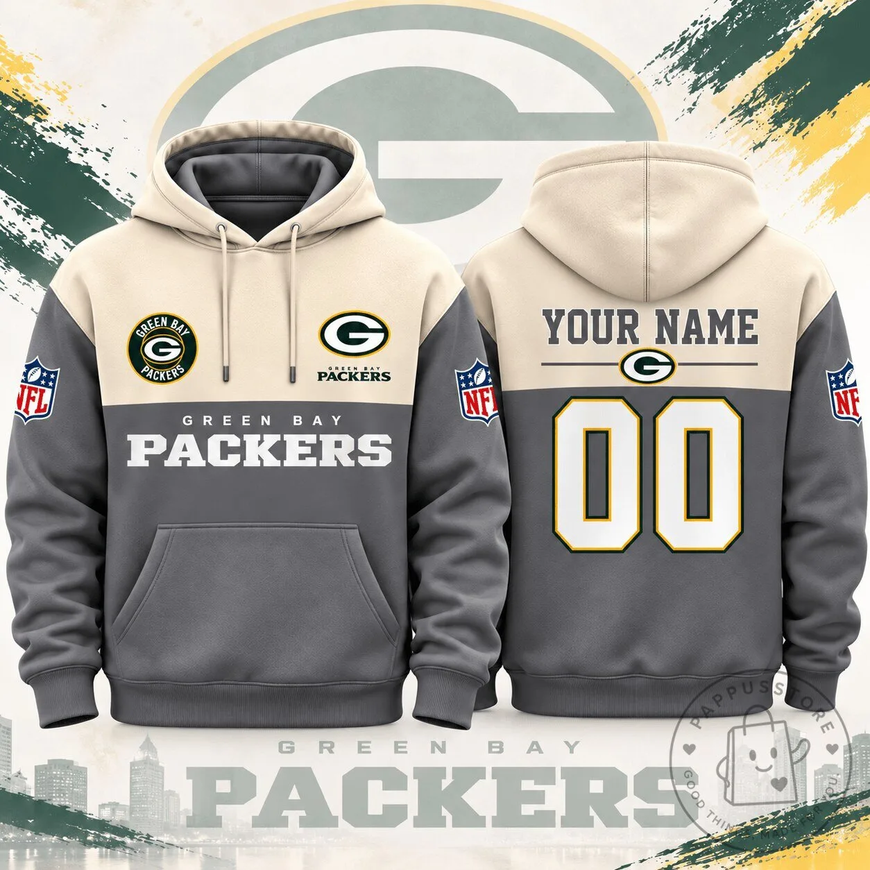 Green Bay Packers Personalized NFL Custom Varsity Colorblock Pullover Hoodie