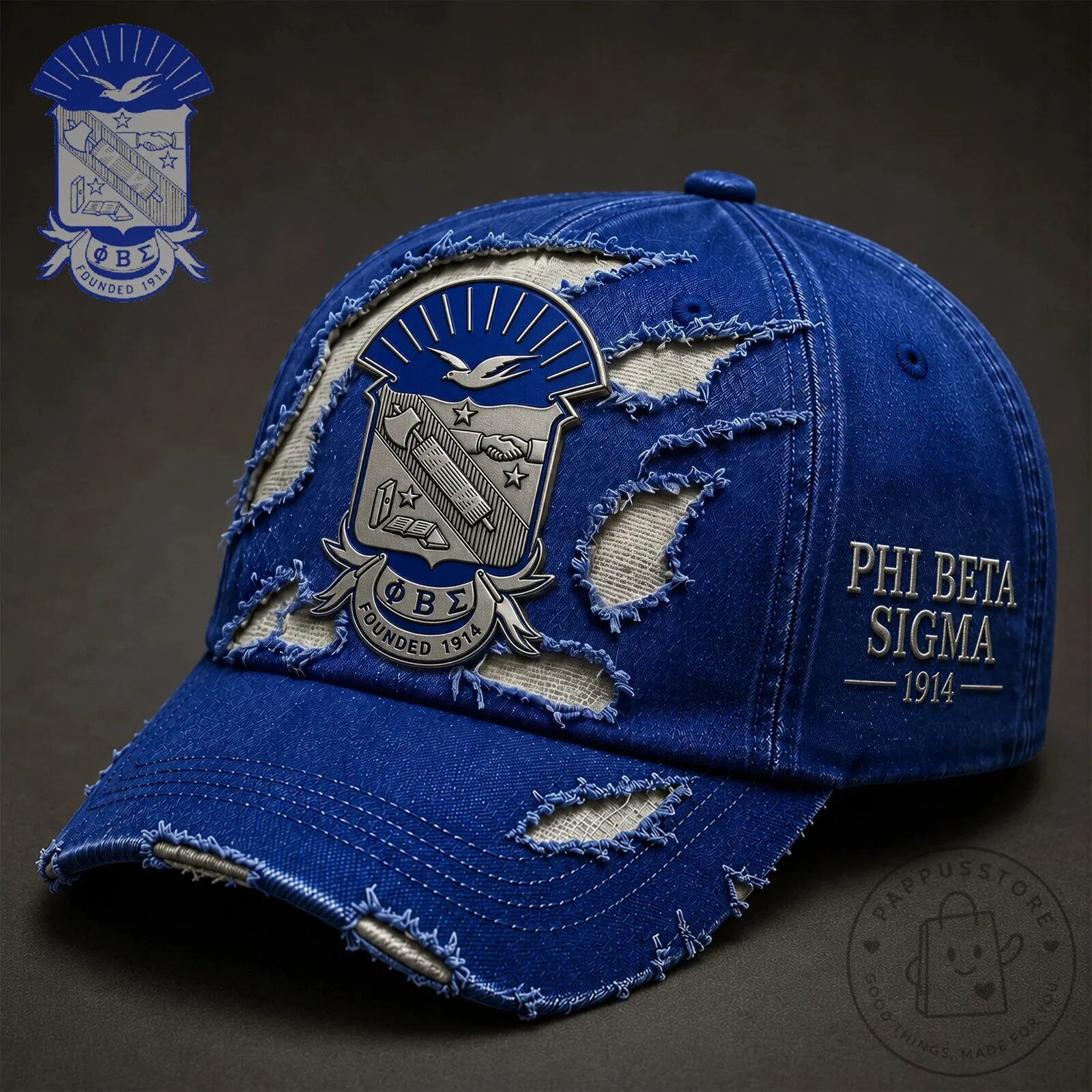 Phi Beta Sigma Fraternity Distressed Blue Embroidered Baseball Cap Hat