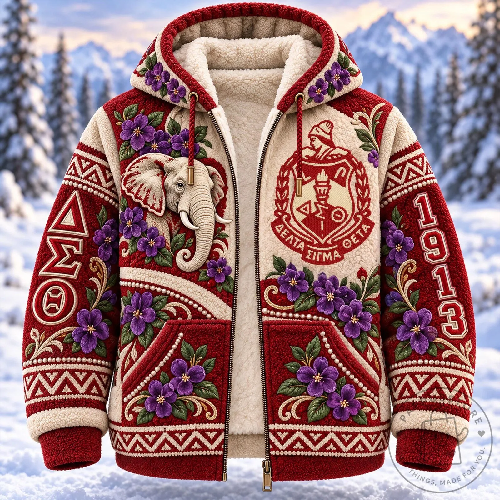 Delta Sigma Theta Sorority Elephant Floral Sherpa Hoodie