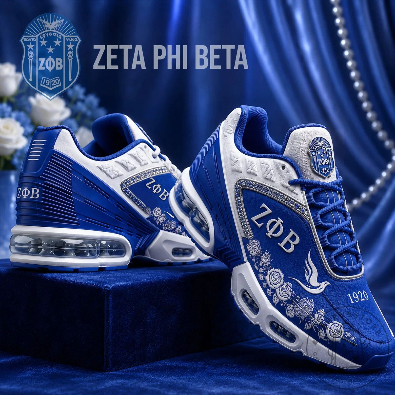 Zeta Phi Beta Sorority Royal Blue and White Athletic Sneakers