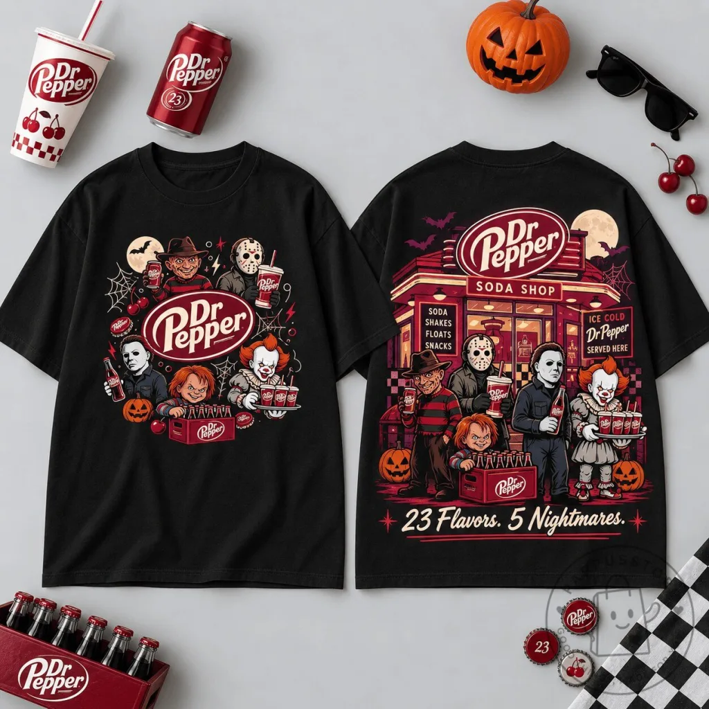 Dr Pepper Horror Characters Soda Shop Halloween T-Shirt