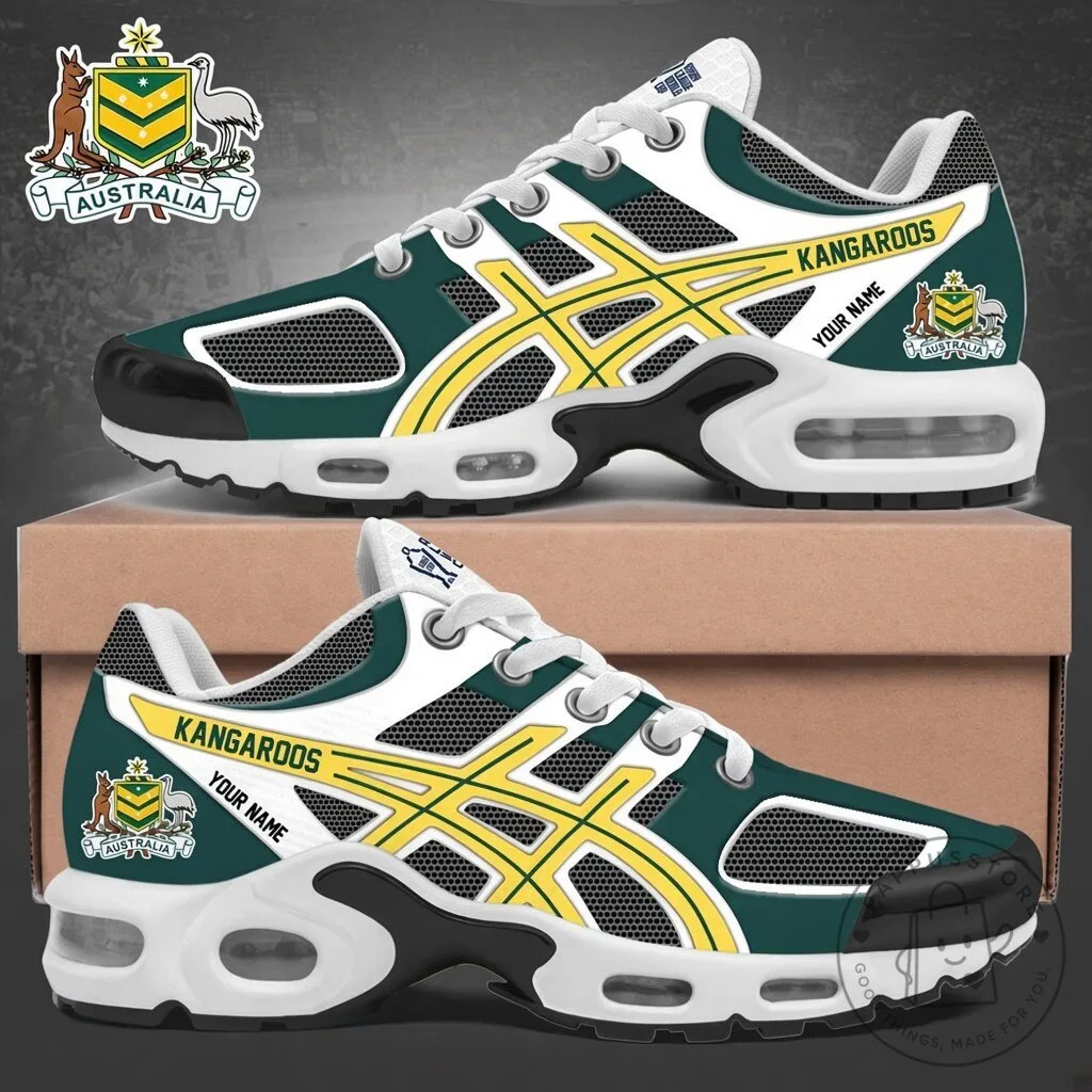 Australia Kangaroos Rugby League Personalized Green and Gold Running Shoes