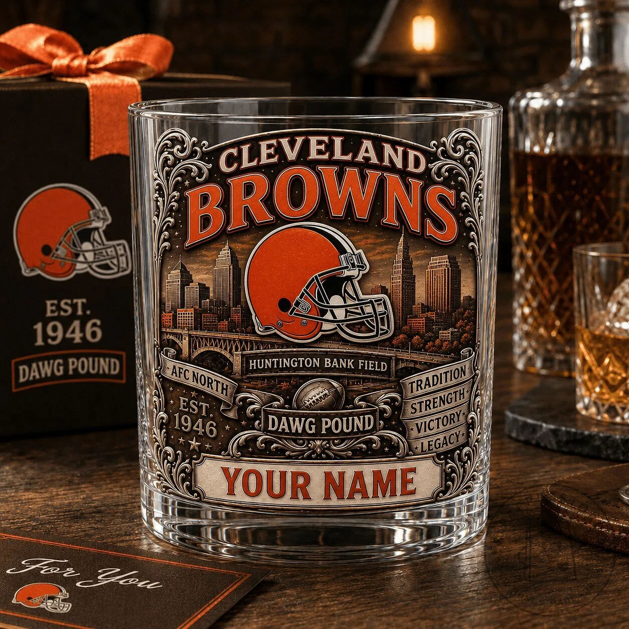 Cleveland Browns NFL Football Team Personalized Whiskey Glass