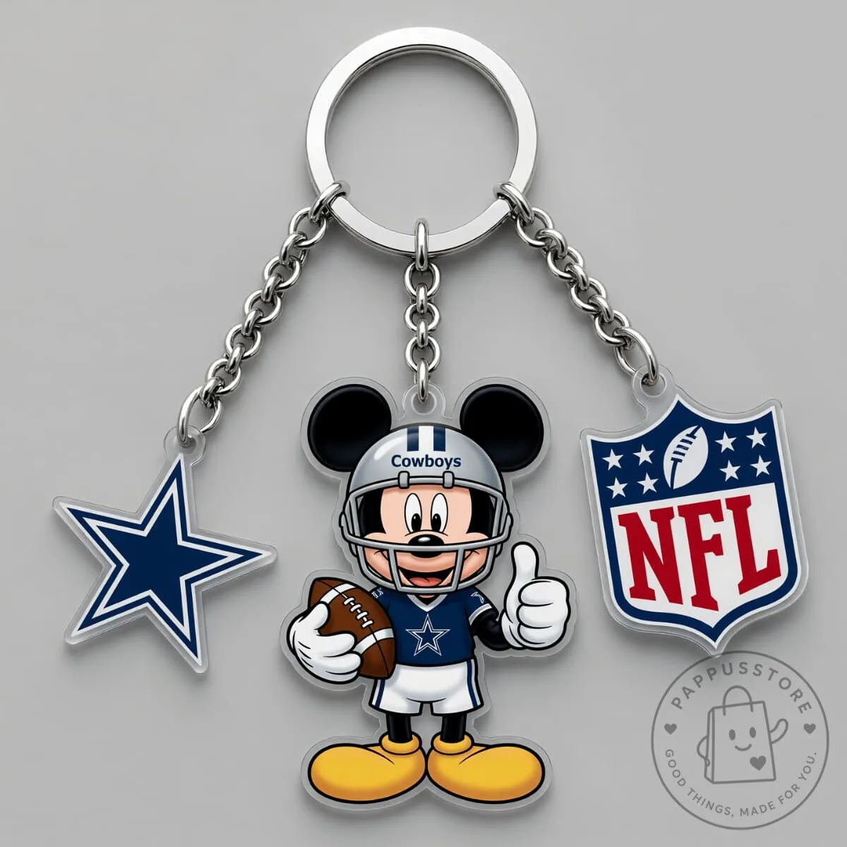Dallas Cowboys Mickey Mouse NFL Football Triple Charm Keychain