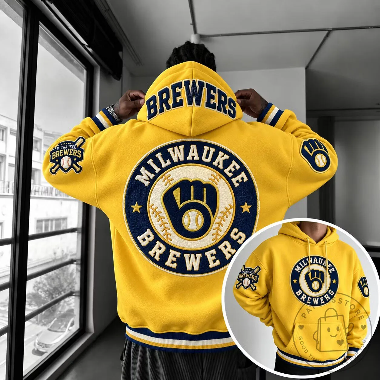Milwaukee Brewers Baseball Team Logo Yellow Hoodie