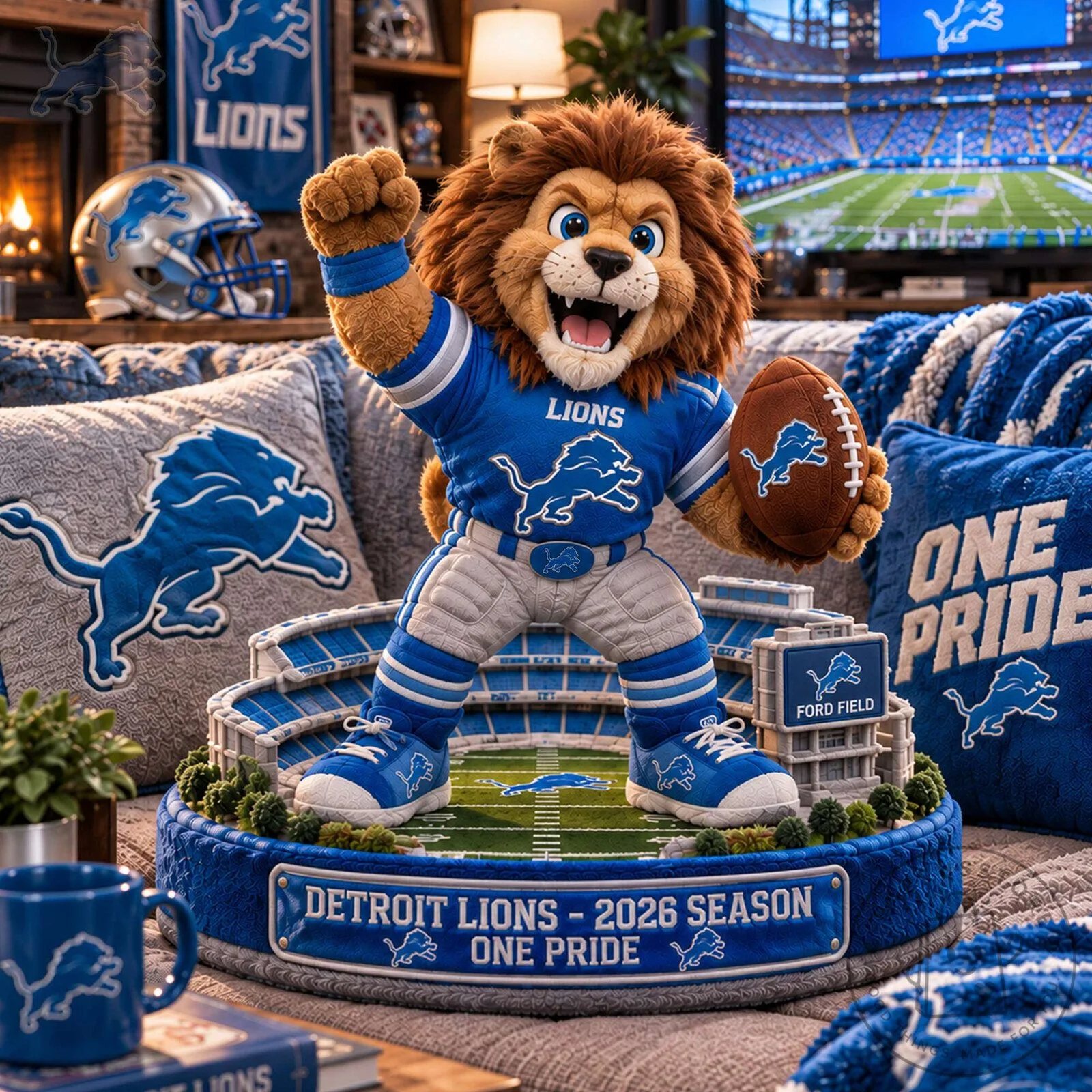 Detroit Lions Mascot Roaring Football Stadium Collectible Figurine