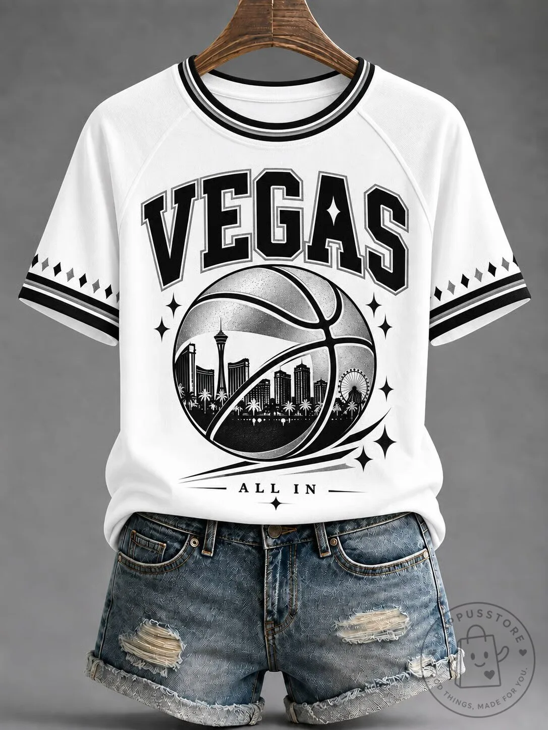 Vegas All In Basketball Cityscape Graphic Print T-Shirt