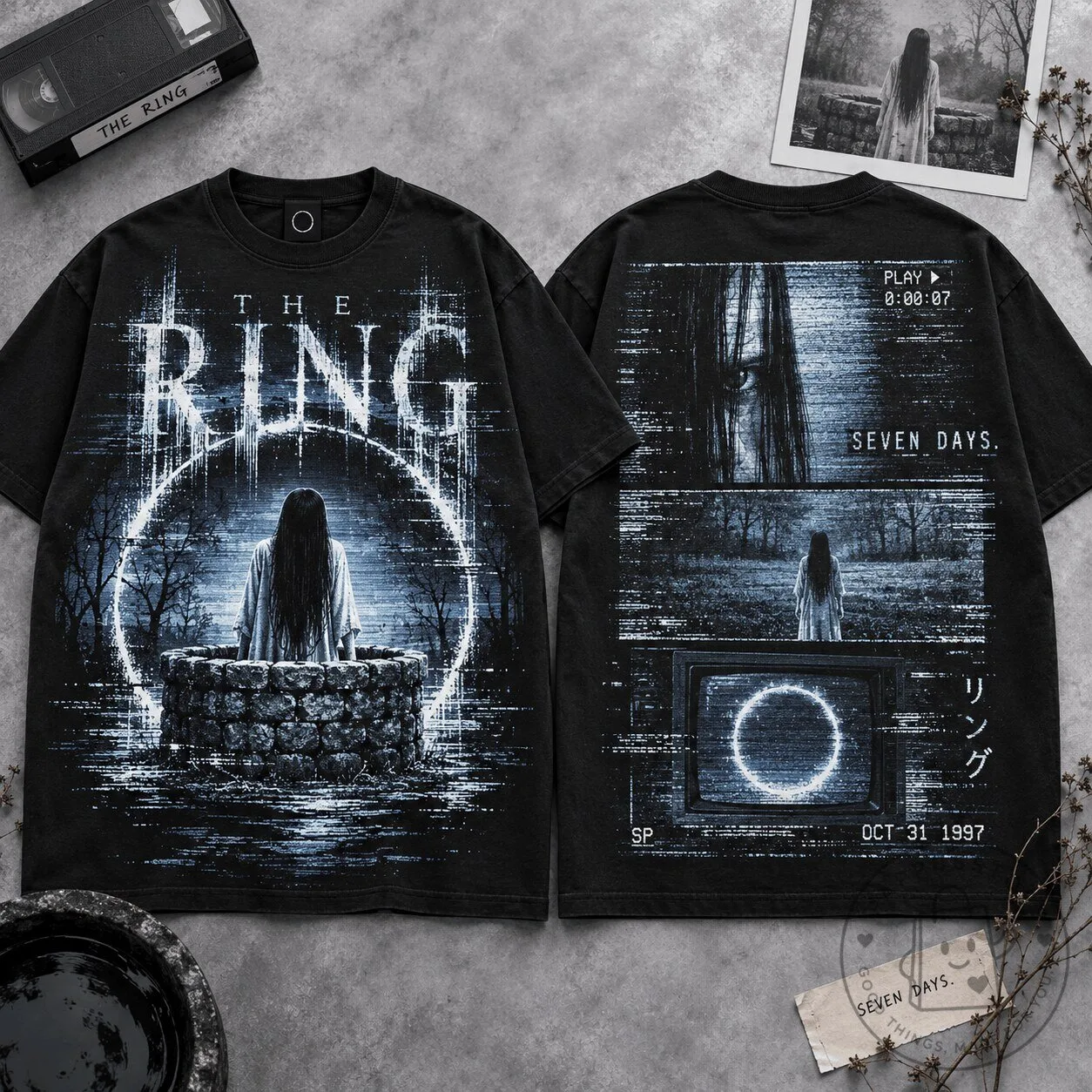 The Ring Seven Days Horror Movie Samara Morgan Black Graphic T-Shirt