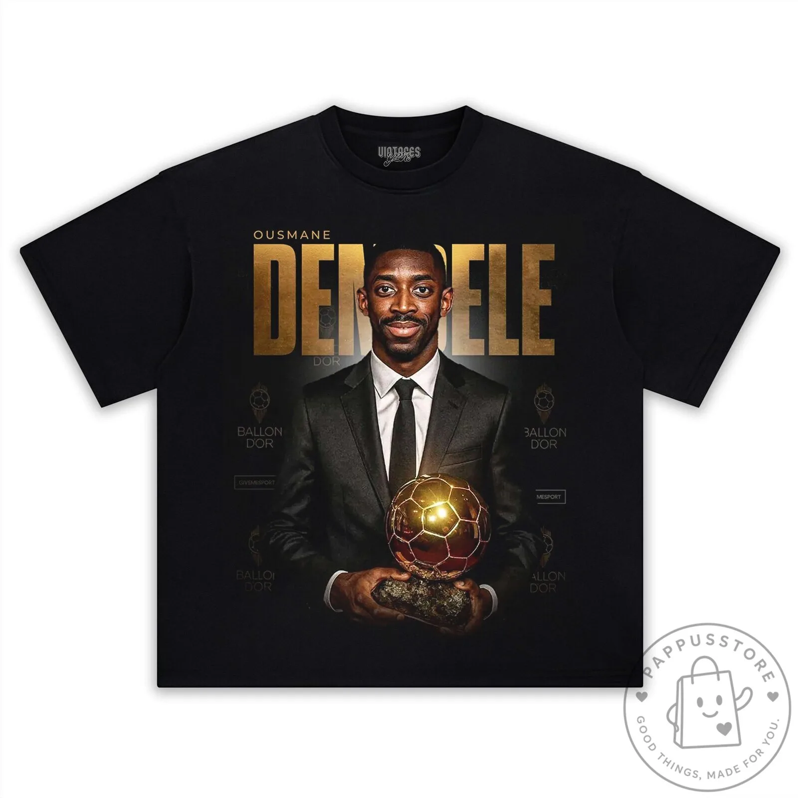Ousmane Dembele Football Star Golden Ball Award Black T-Shirt