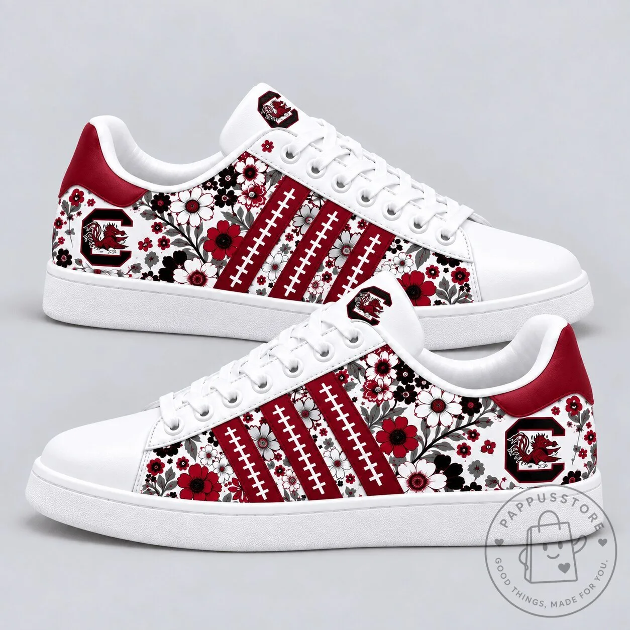 South Carolina Gamecocks Floral Print Football Pattern Sneakers