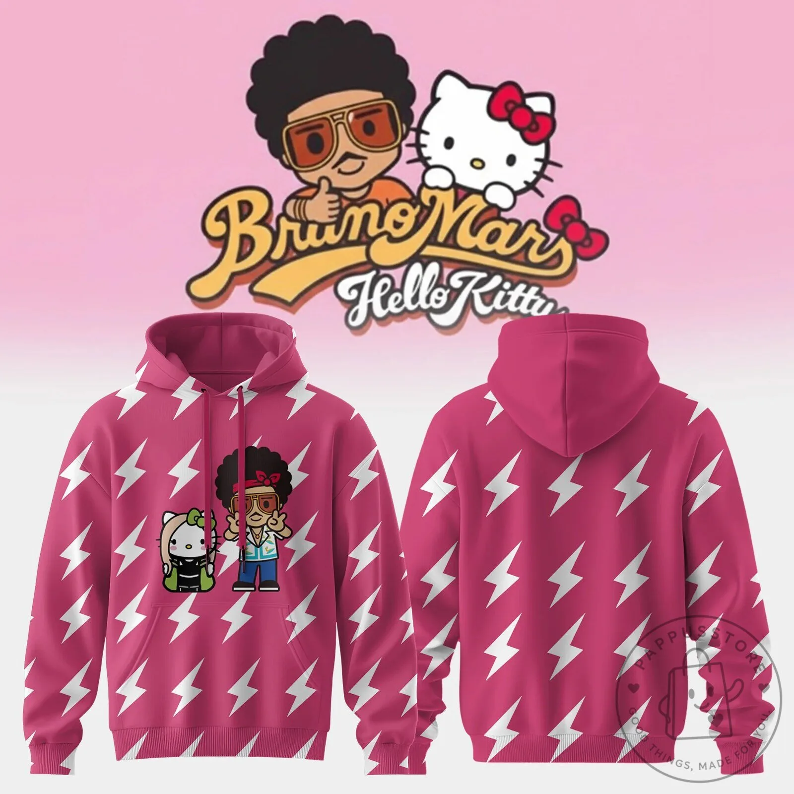 Bruno Mars Hello Kitty Rose Pink Lightning Bolt Pattern Hoodie