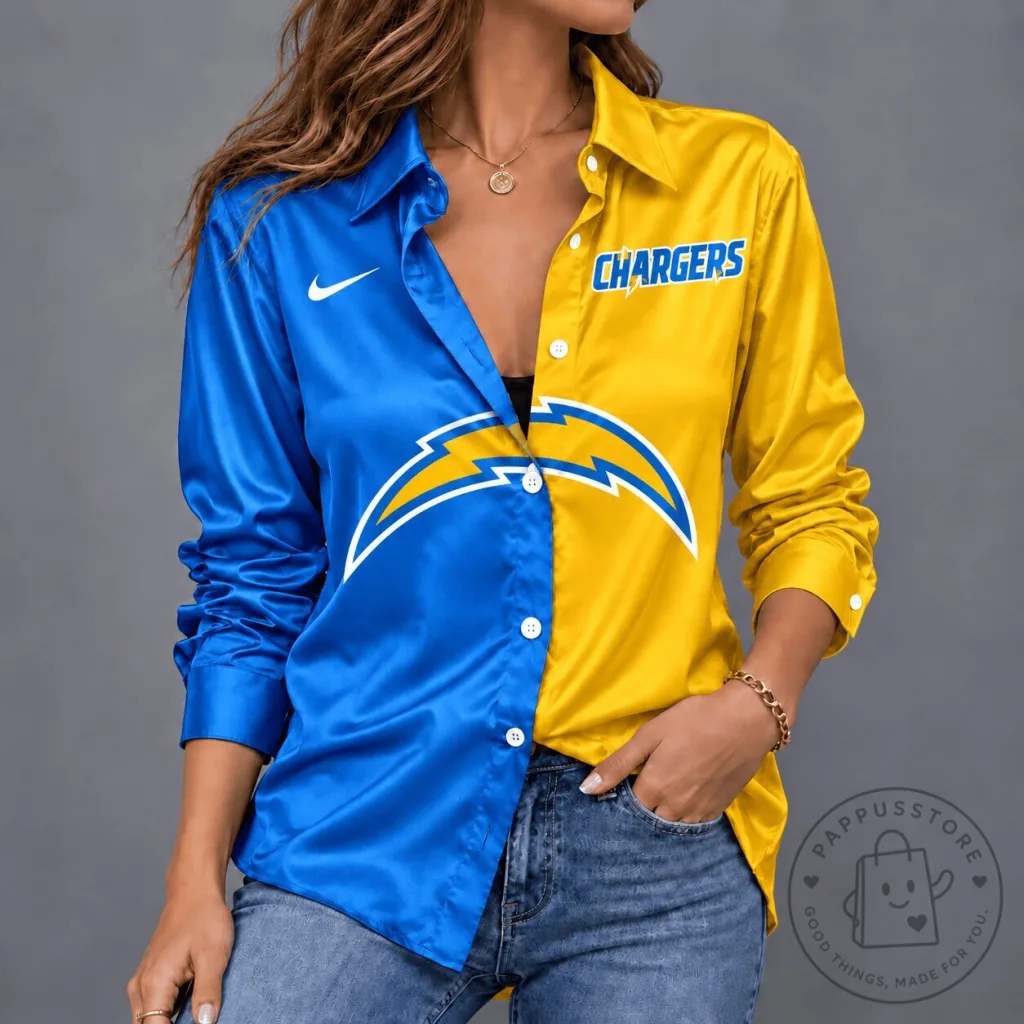 Los Angeles Chargers Two Tone Blue and Gold Button Down Shirt