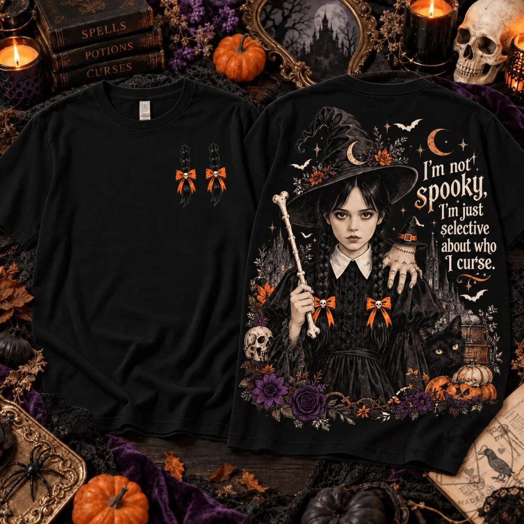 Wednesday Addams Spooky Selective Curse Quote Halloween Short Sleeve T-Shirt