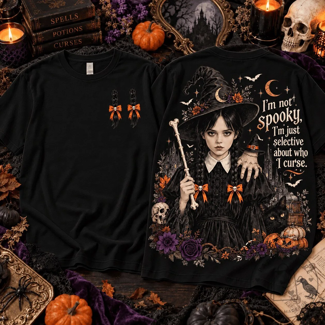 Wednesday Addams Spooky Selective Curse Quote Halloween Short Sleeve T-Shirt